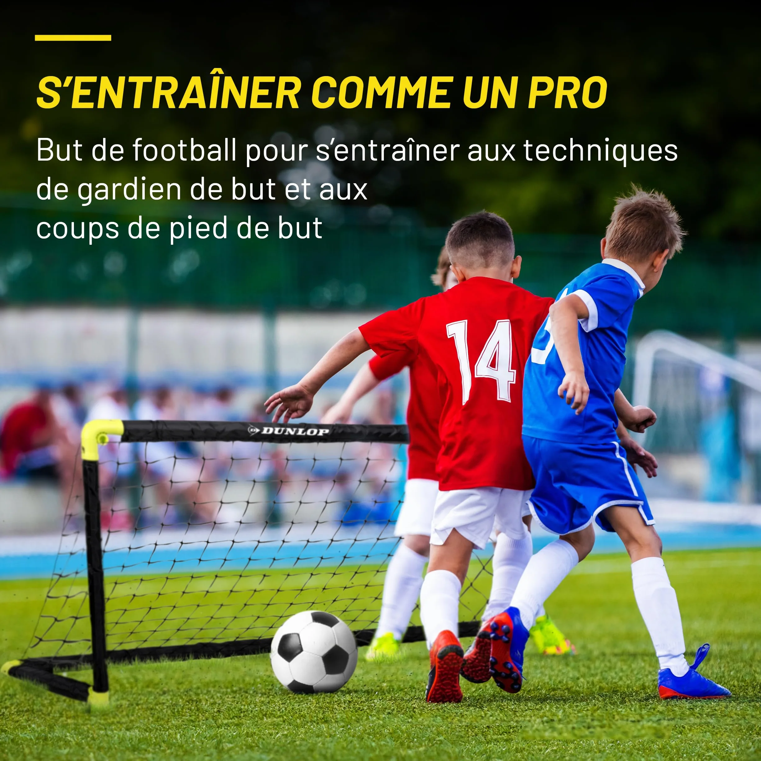 Dunlop Cage de Foot - But de Foot Enfant - Mini But Pliable et Montage Rapide - Kit Entrainement Football pour Enfants et Adultes - Cage Foot Exterieur et Interieur - Noir/Jaune