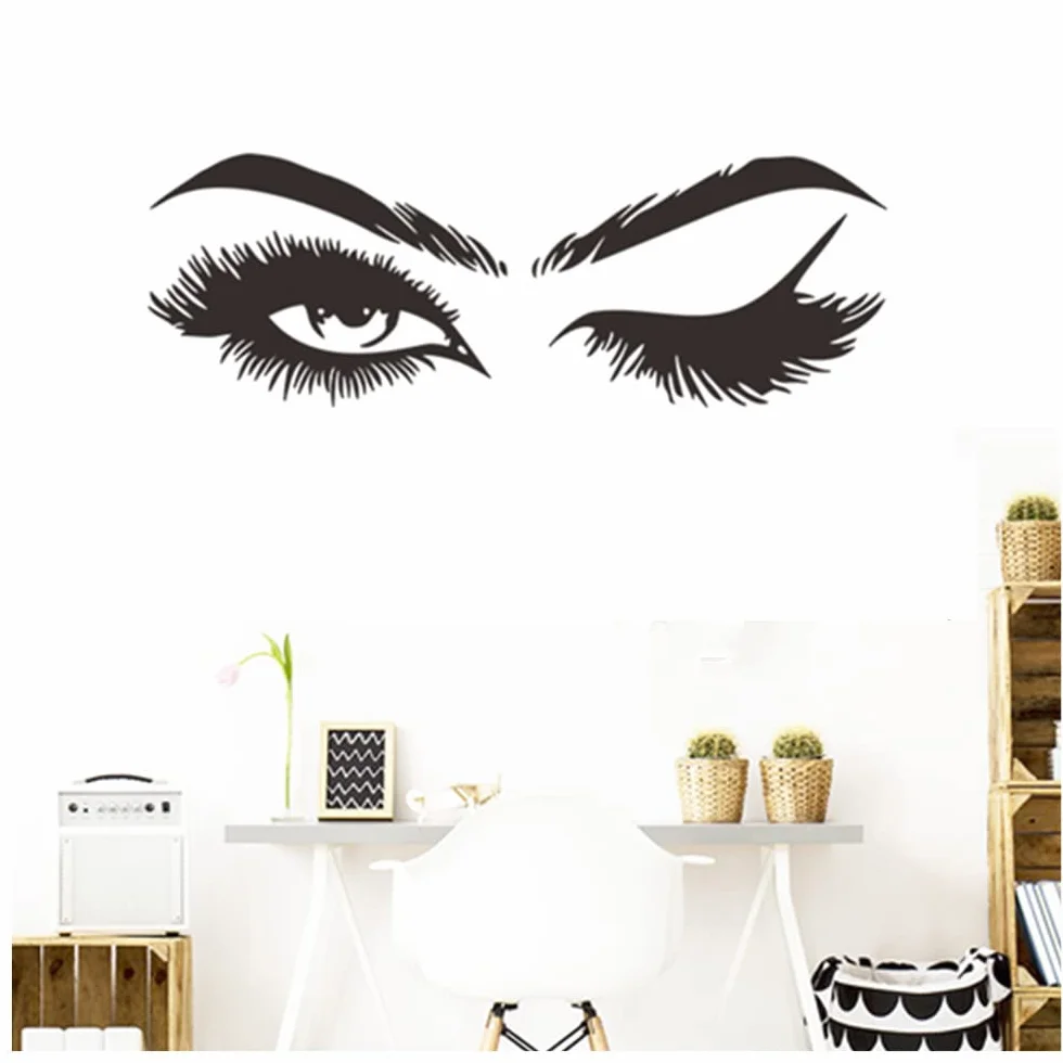 Beaux Cils Sticker Mural Vinyle Autocollant Décoration Murale Noir