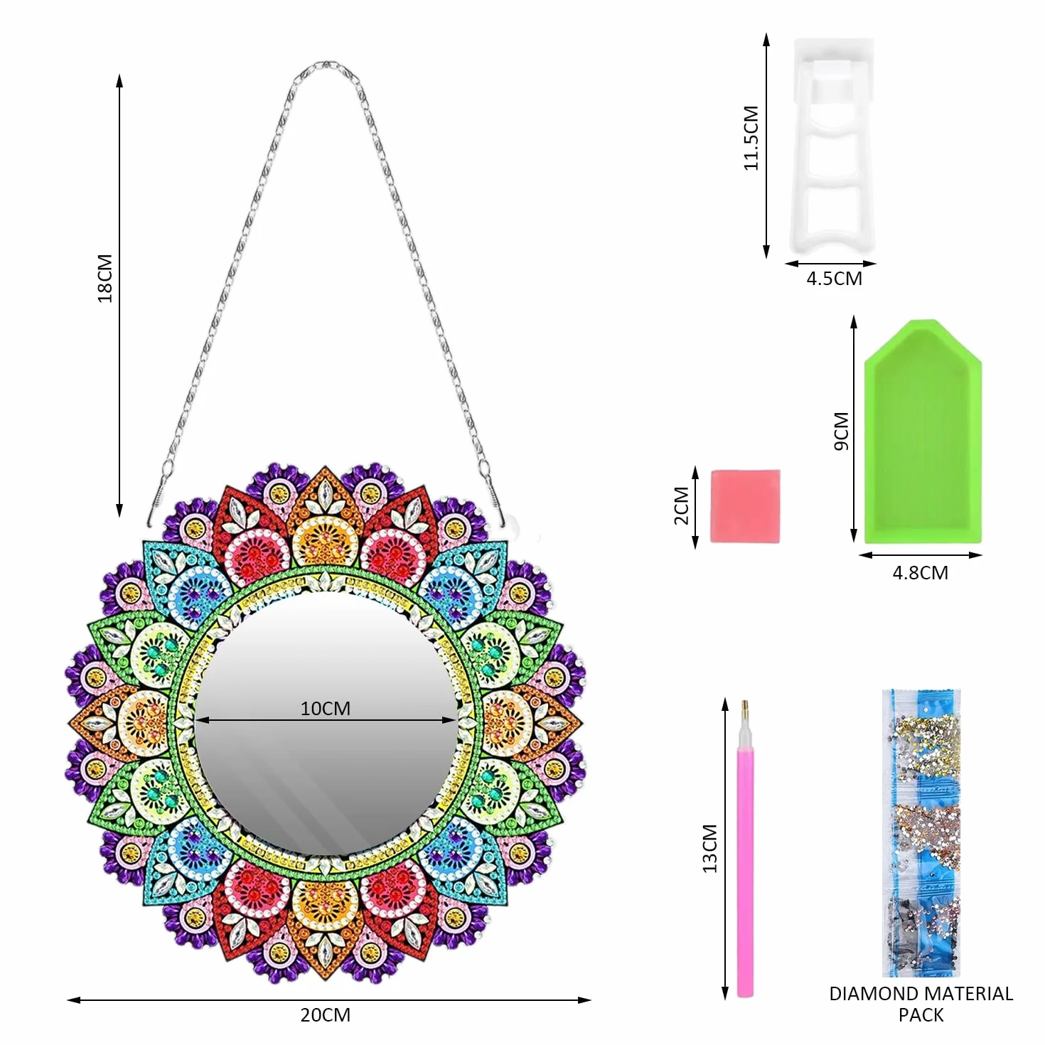 Miroir de maquillage mandala en cristal peint, ensemble pour enfants, artisanat bricolage cadeau fille
