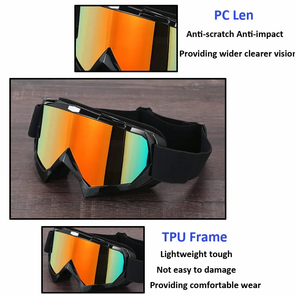 Lunettes de Moto Protection Motocross Ski VTT Vélo Soleil Coupe-vent Anti-poussière Équitation Cyclisme Orange