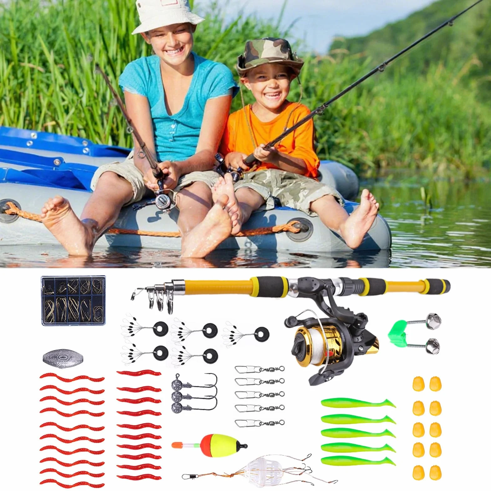 Canne à pêche télescopique 180 cm Junior set avec moulinet portable