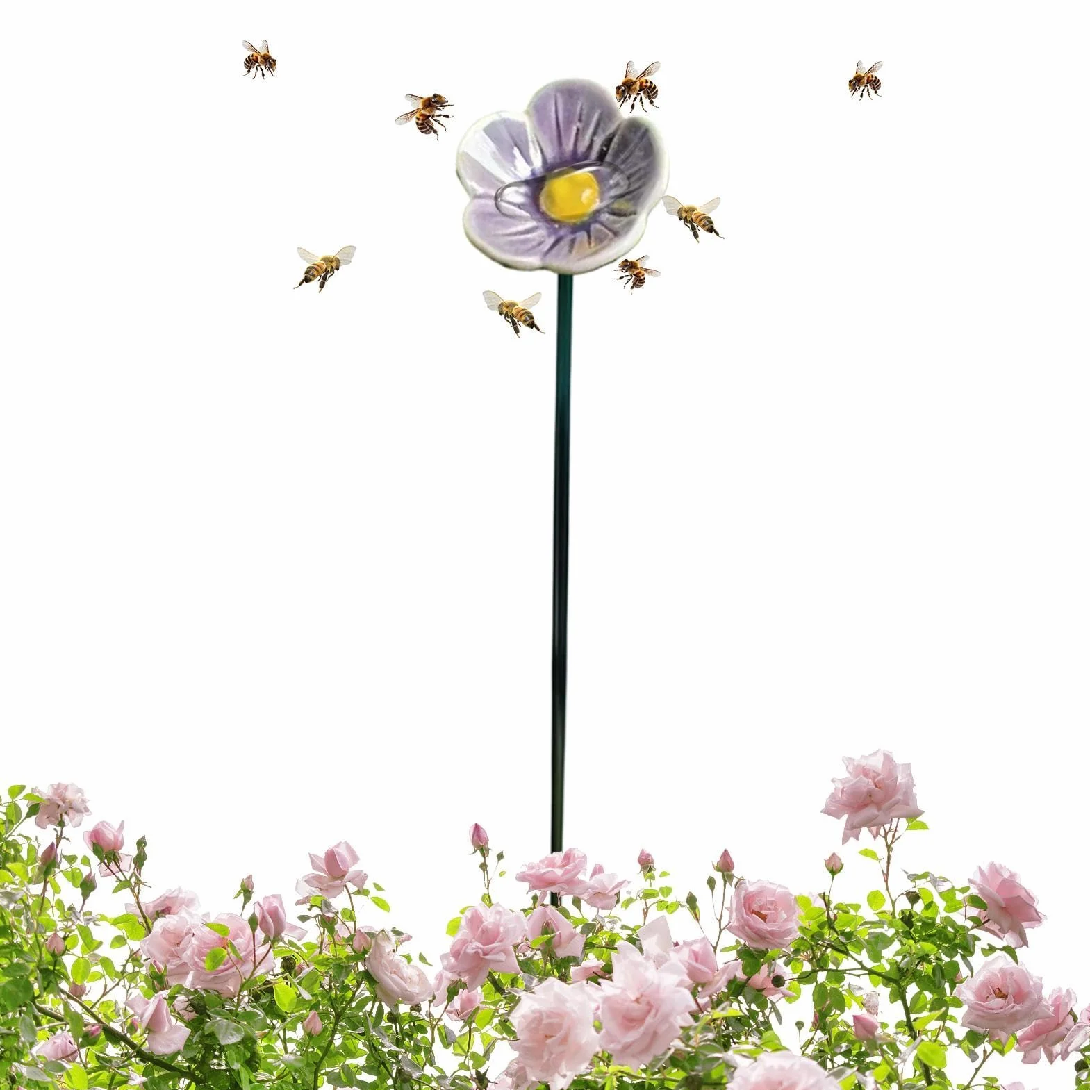 Ceramic Flowers for Bees Weather Resistant Bee Watering Cups Bowl Butterfly Bird Feeder Outdoor Decor