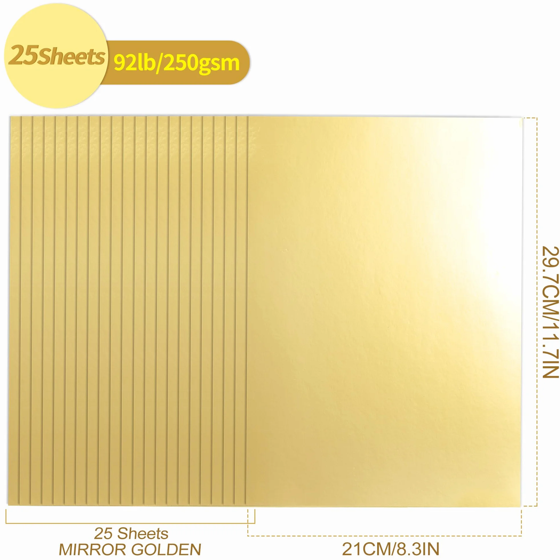 Papier cartonné miroir doré A4 250 g/m² 25 feuilles métallisé pour artisanat