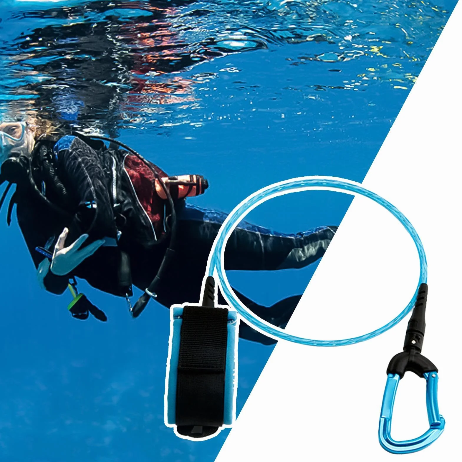 Corde de plongée sous-marine, longe de sécurité pour apnée, Corde anti-perte d'apnée, Corde de plongée élastique Anti-perte de fil d'acier inoxydable intégré pour l'entraînement en haute mer
