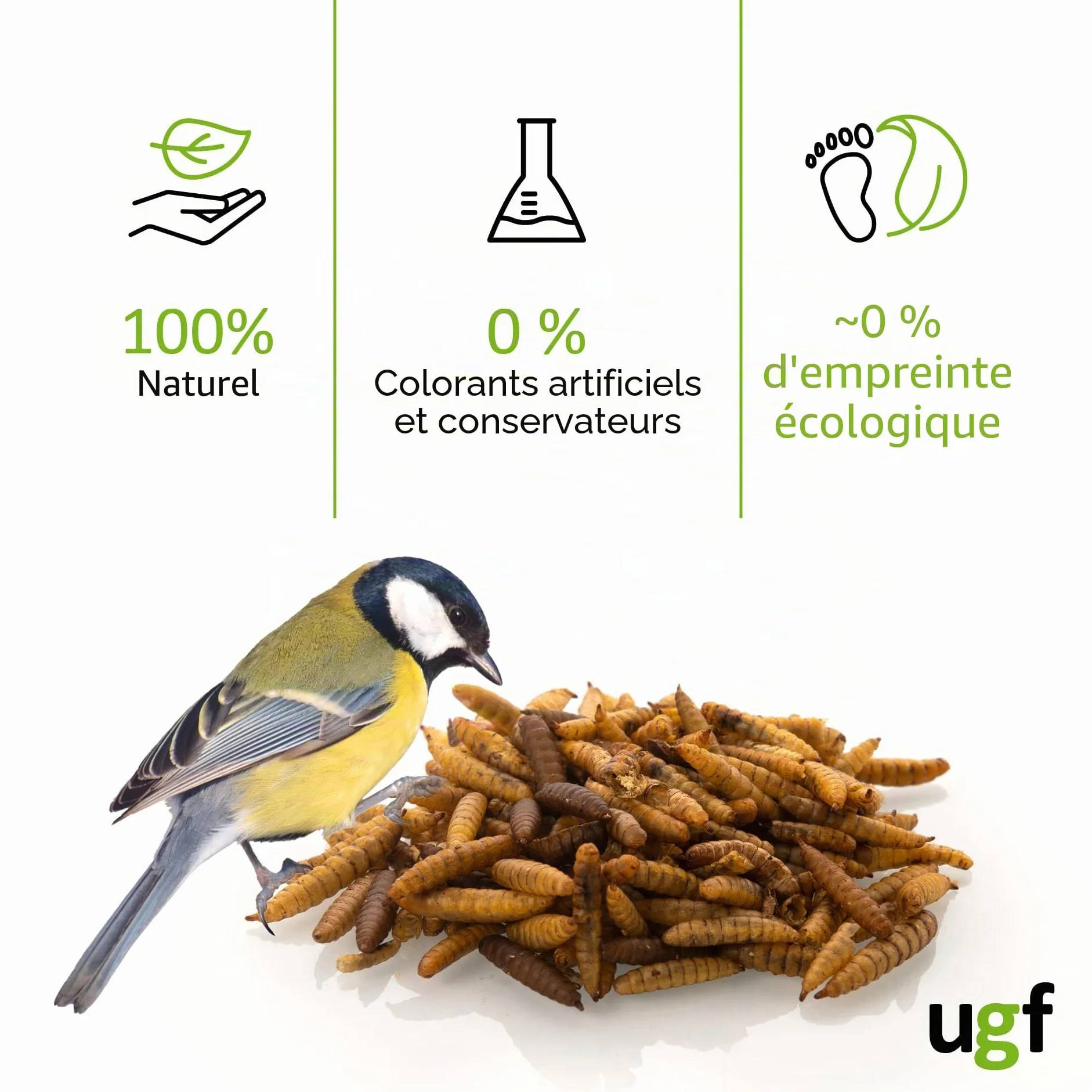 UGF Hermetia Mieux Que Les vers de Farine séchés 430 g Seau 3 litres 85 Fois Plus de Calcium Friandises pour Oiseaux Sauvages