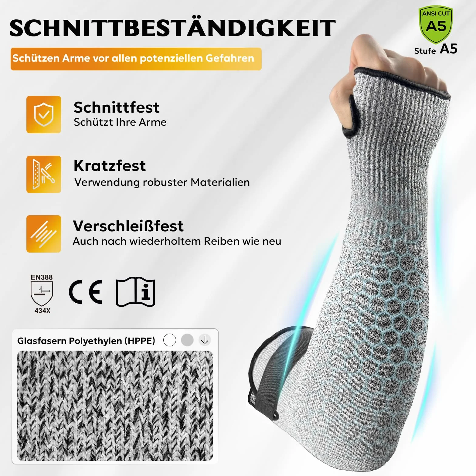 Protection des avant-bras résistante aux coupures classe 5 - Long protège-bras respirant pour homme et femme - Pour le jardinage, la cuisine, l'artisanat