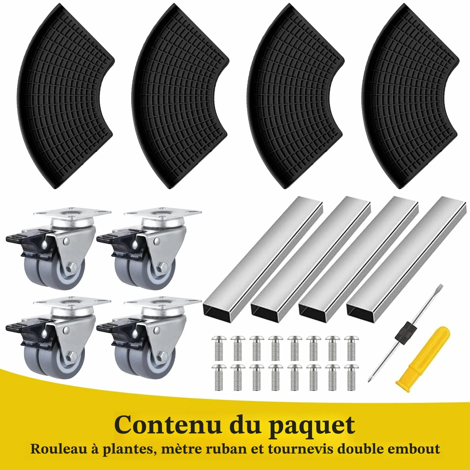 Porte Plante à Roulettes Réglable Ø38-59cm, Chariot pour Plantes d'Extérieur Capacité 200 kg, Support Plante Noir avec Roues 360°
