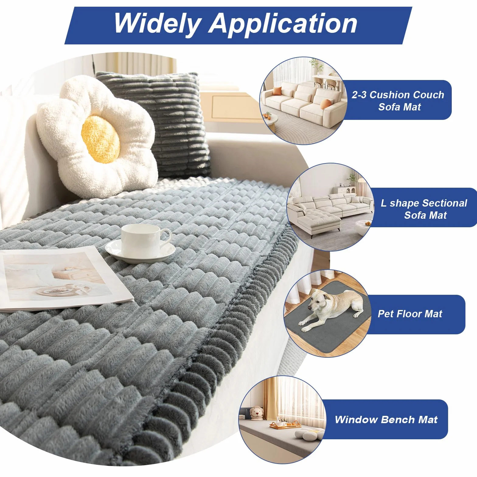 Housse de Canapé Lavable Velours Côtelé Doux Universel Antidérapant 70x210cm