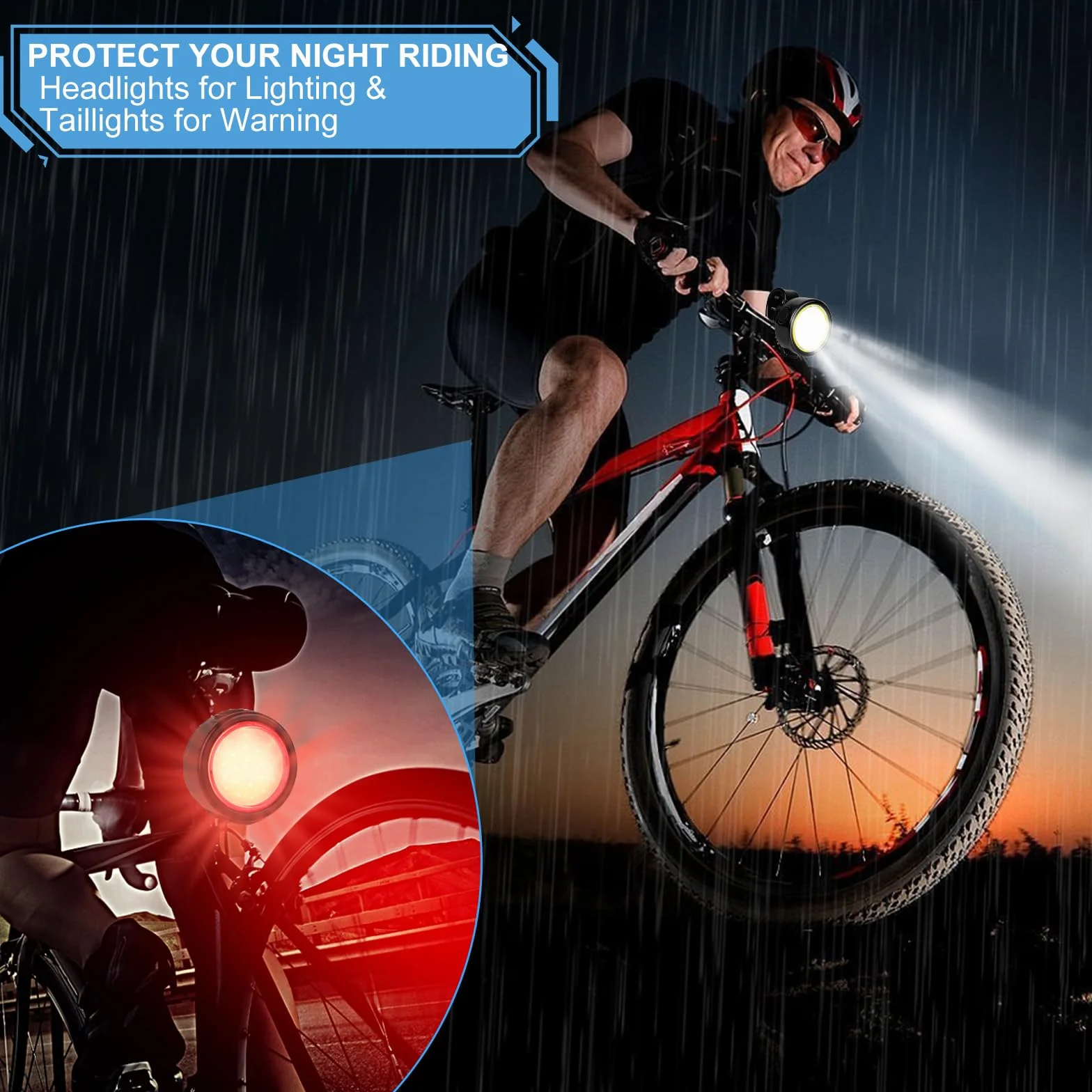AXFEE Lumiere Velo Avant et Arriere, Eclairage Velo Rechargeable, Lumiere Velo, Phares de Vélo Avant et Arrière, Lampe Vélo Etanche, pour Le Cyclisme de Nuit