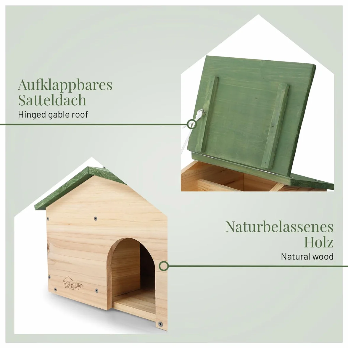 Maison en bois pour hérissons résistante à l'hiver imperméable avec fond et toit en selle