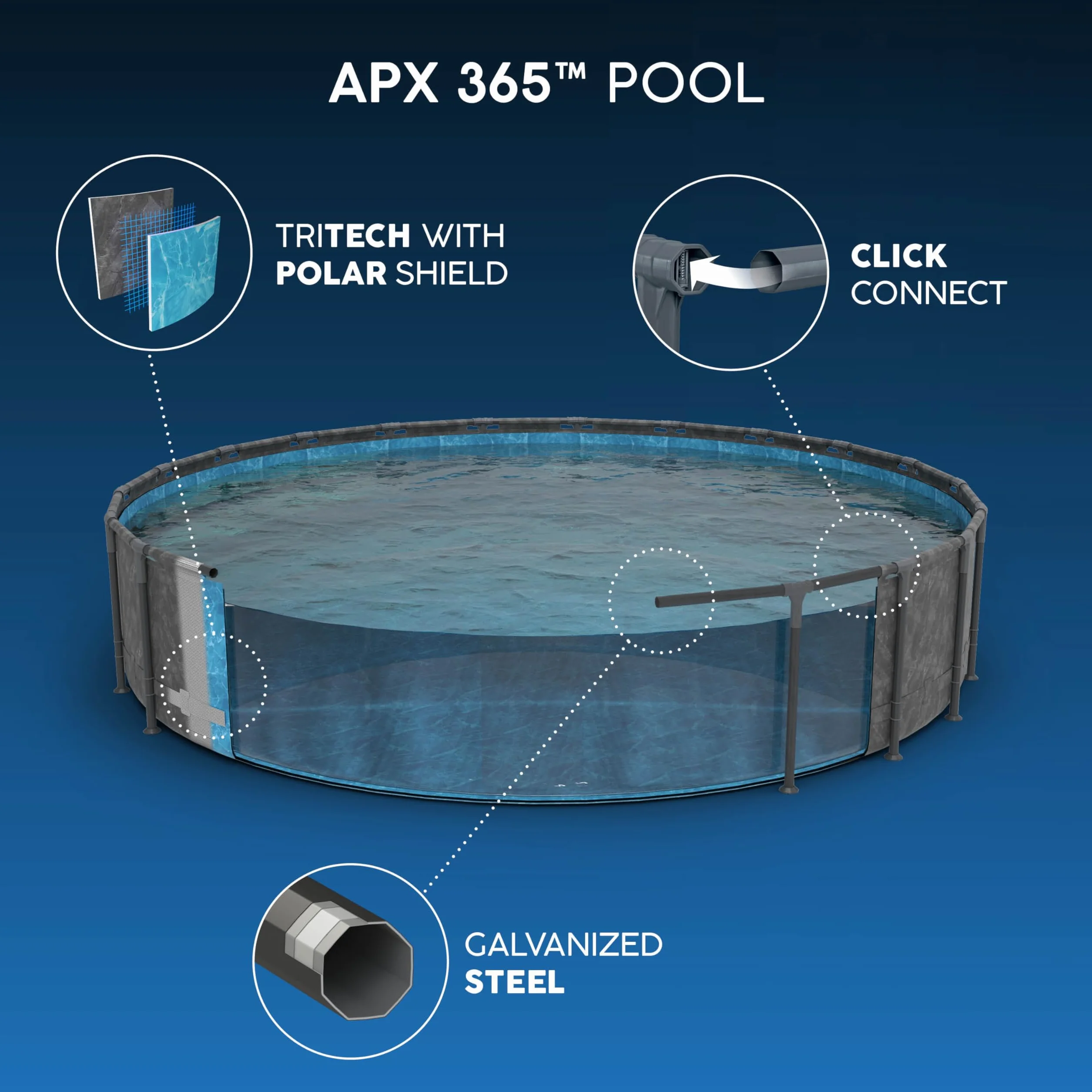 Bestway APX 365-549 cm x 549 cm x 132 cm Kit Piscine Hors Sol Ronde Gris foncé