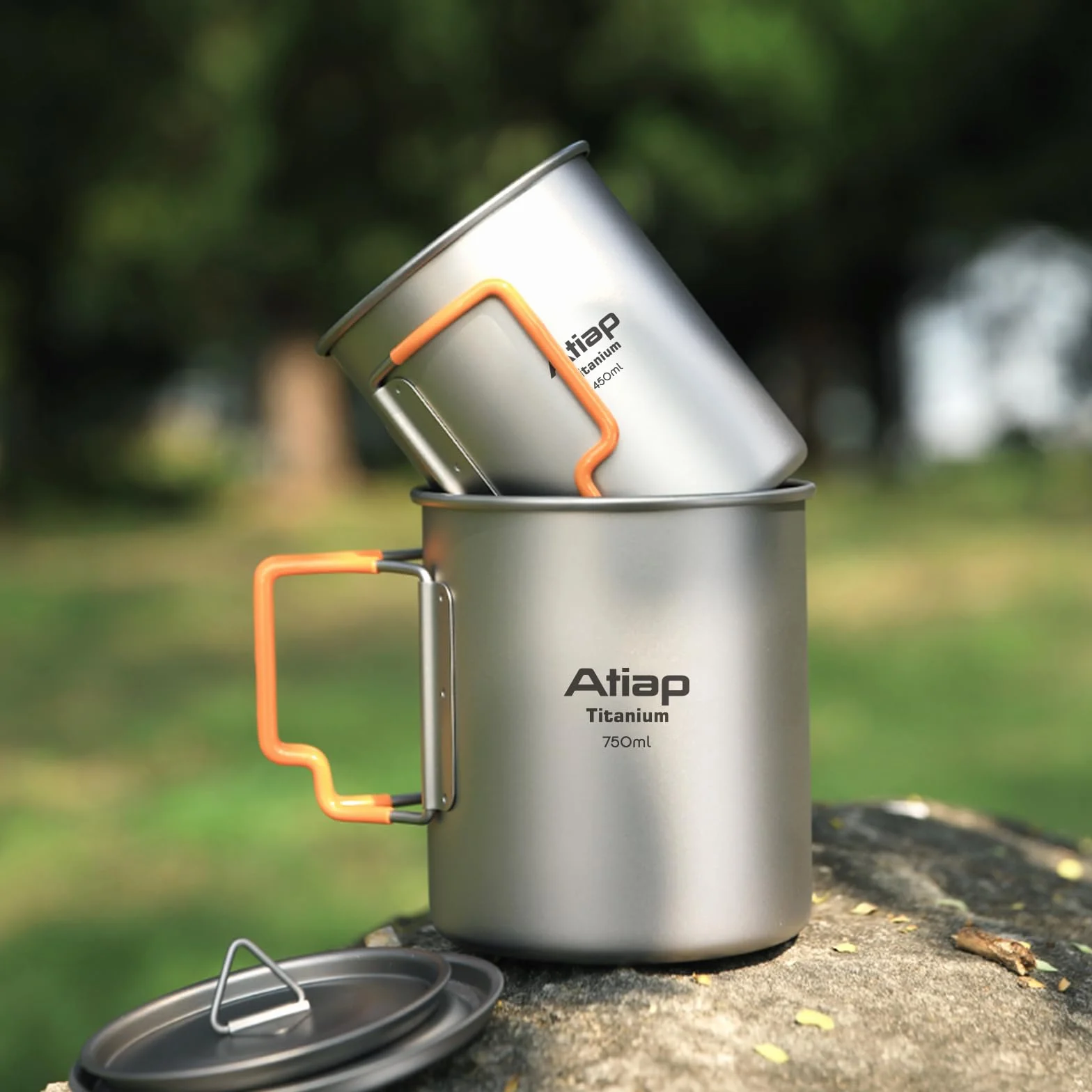 Pot de camping en titane de 750 ml avec couvercle extérieur ultra léger tasses à café portables tasse en titane poignée pliable