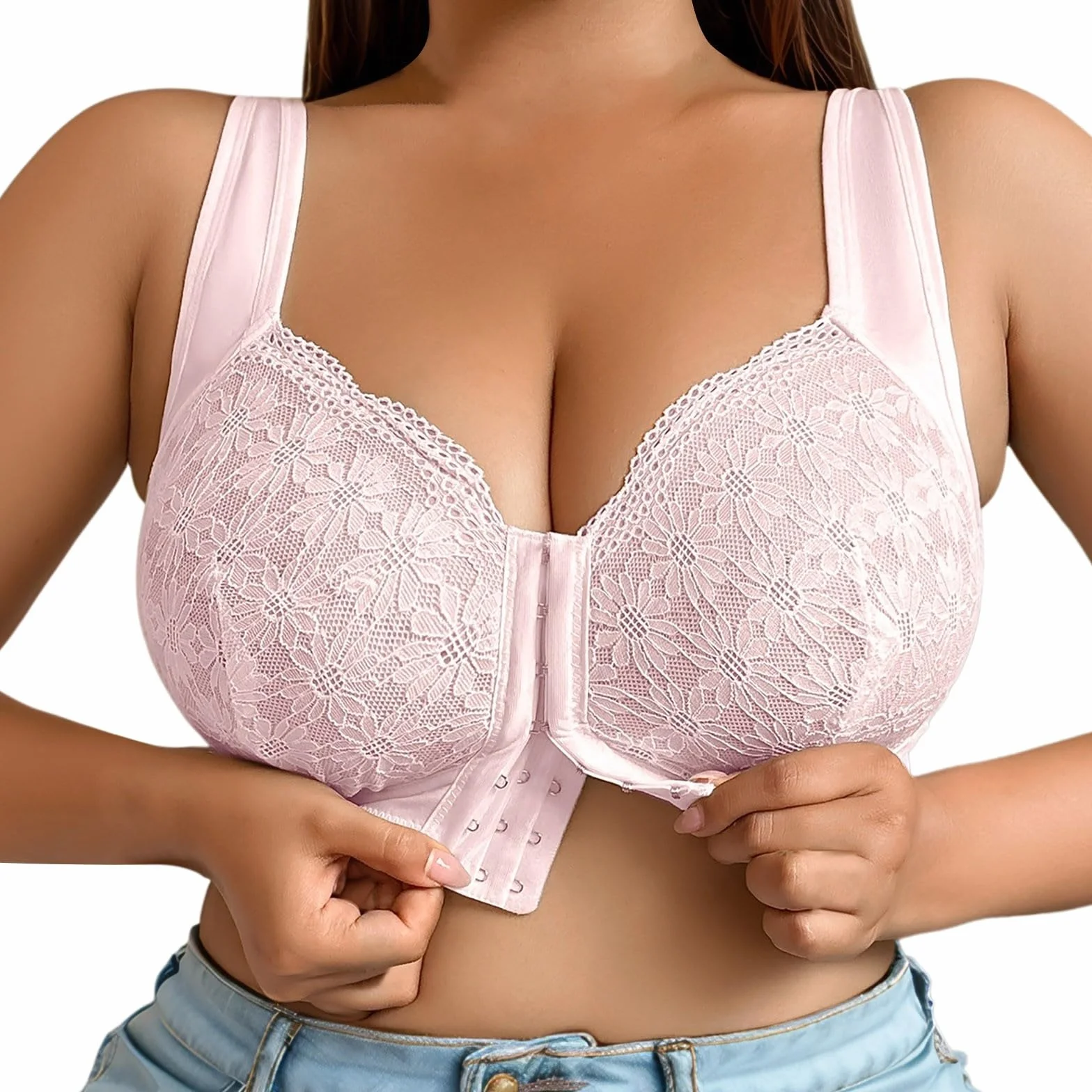 Femme Soutien Gorge Sport Fermeture Devant Push Up Rembourré avec Armatures Forte Poitrine Anti Affaissement Larges Bretelles