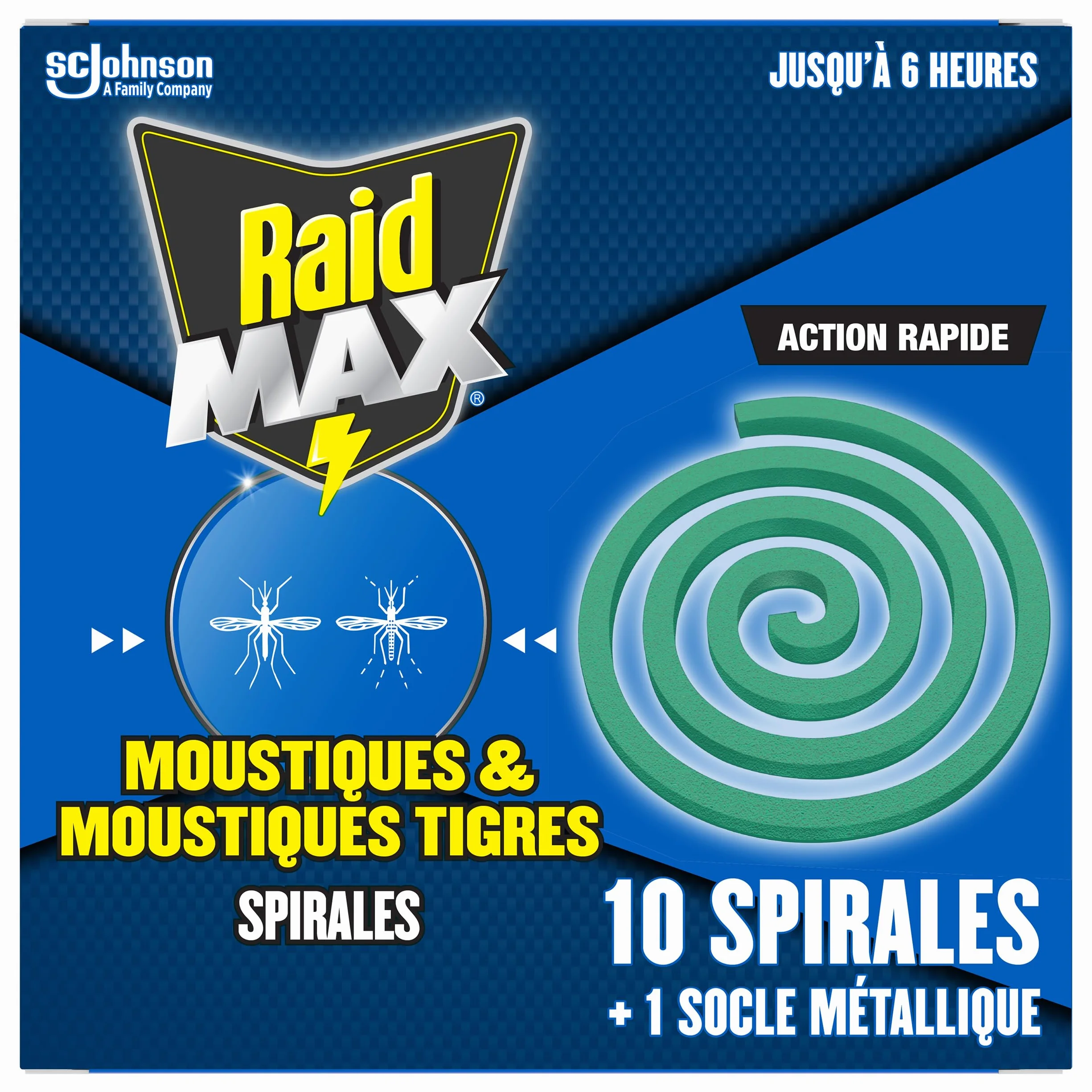Raid Max Spirales Anti-Moustiques Tigres Action Rapide Protection Extérieur 10 Spirales + 1 Socle Métallique