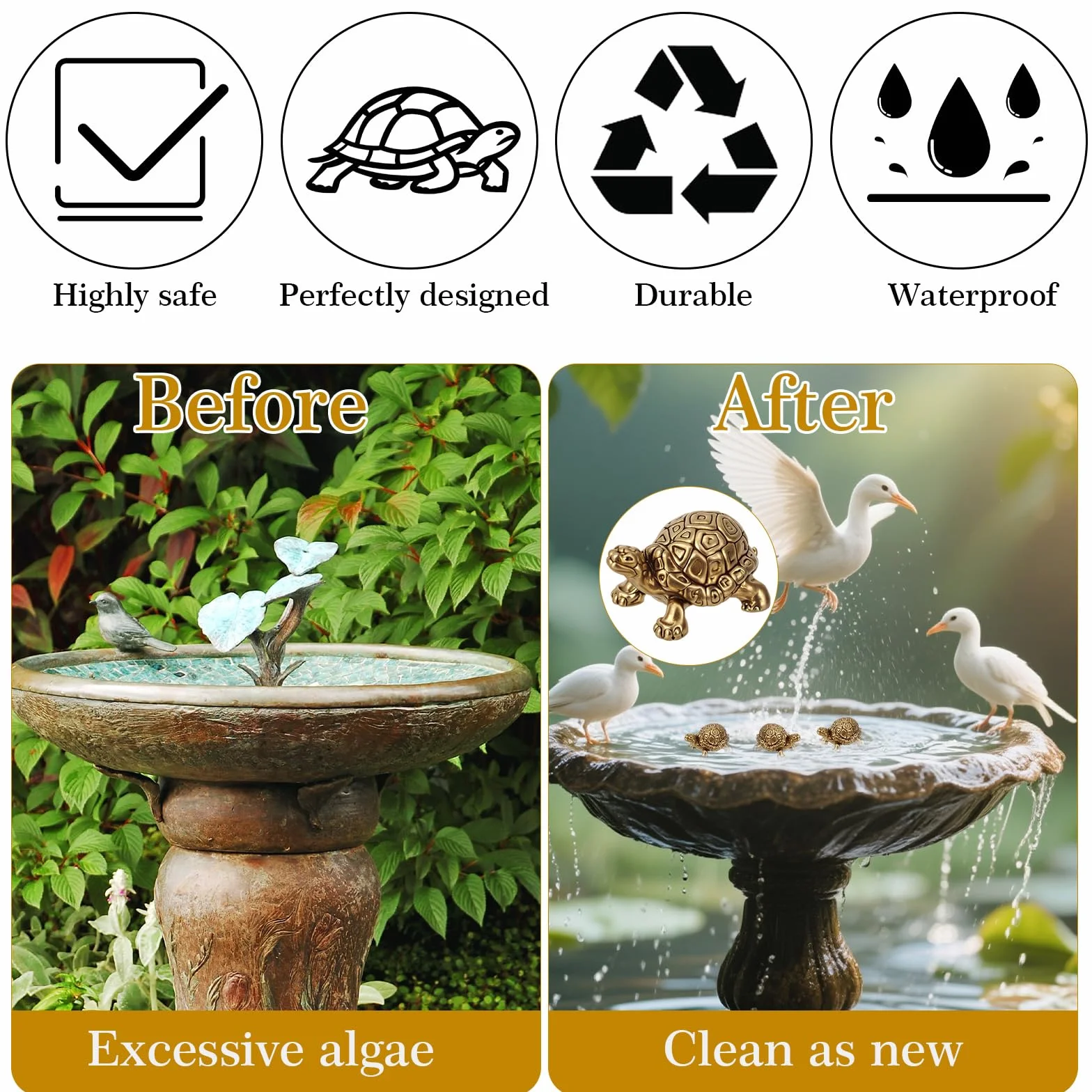 Disques Bain Cuivre en Forme de Tortue, 4pcs Purification Nettoyeur Décoratif pour Bains d'oiseaux Extérieurs