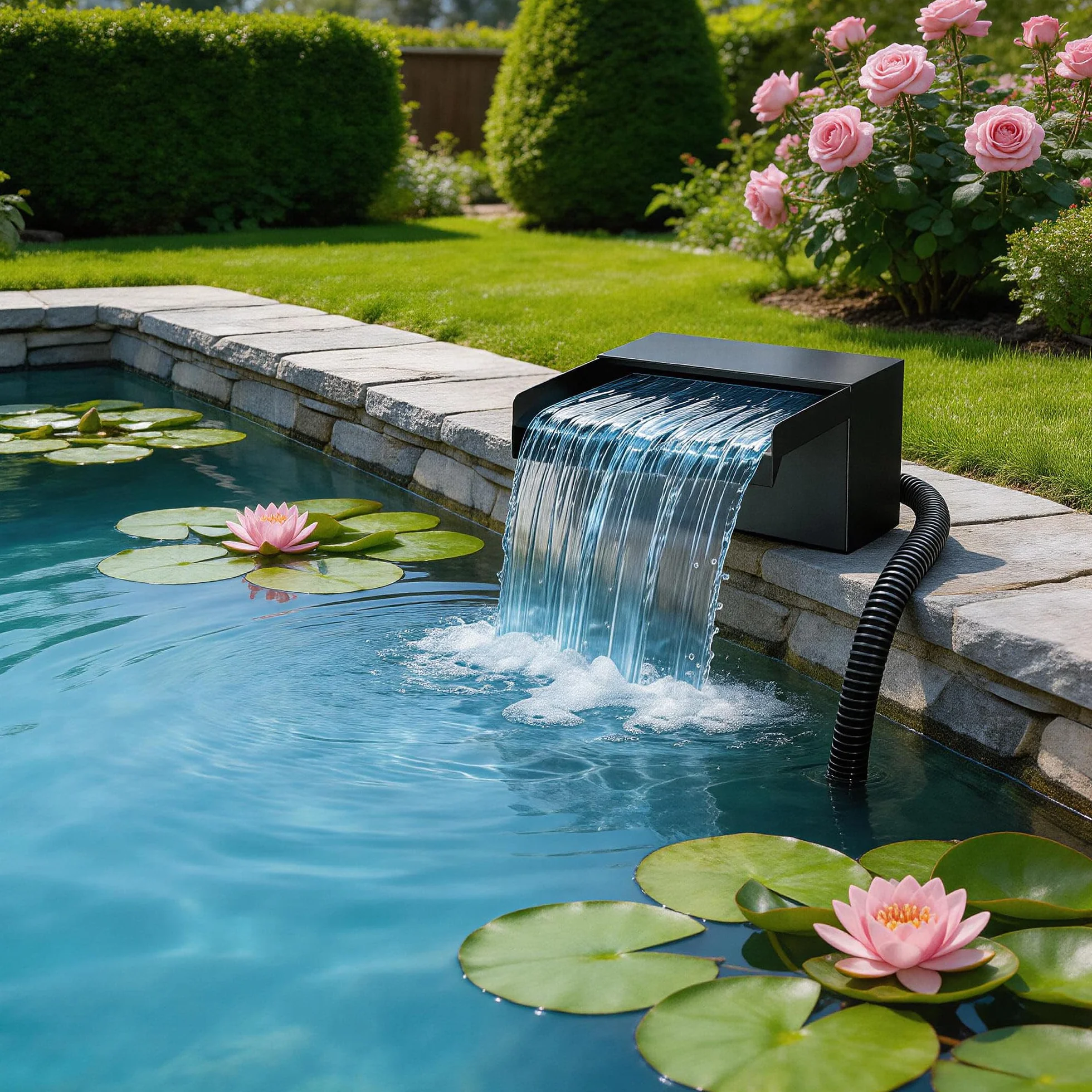 Biling Cascade pour Étang de Jardin avec Filtre, 20cm Acier Inoxydable, 40 W 2500 l/h Pompe de Bassin
