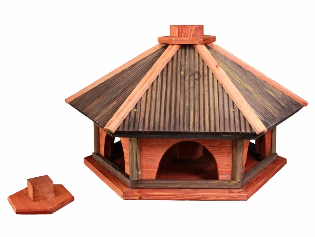 Nichoir extérieur en Bois Fait Main avec Pied pour Oiseaux, Résistant aux Intempéries, L, Rouge brunâtre