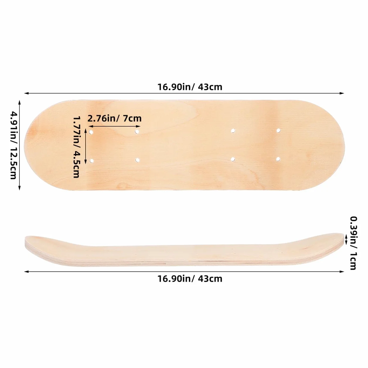 Toyvian Planche de Skate Vierge, Skate Bois d'Érable 7 Couches Plateau de Skateboard DIY avec Trous Pré-PerçéS pour Peinture Graffiti Loisirs Créatifs Enfant Décoration Murale Activité Manuelle, 43cm