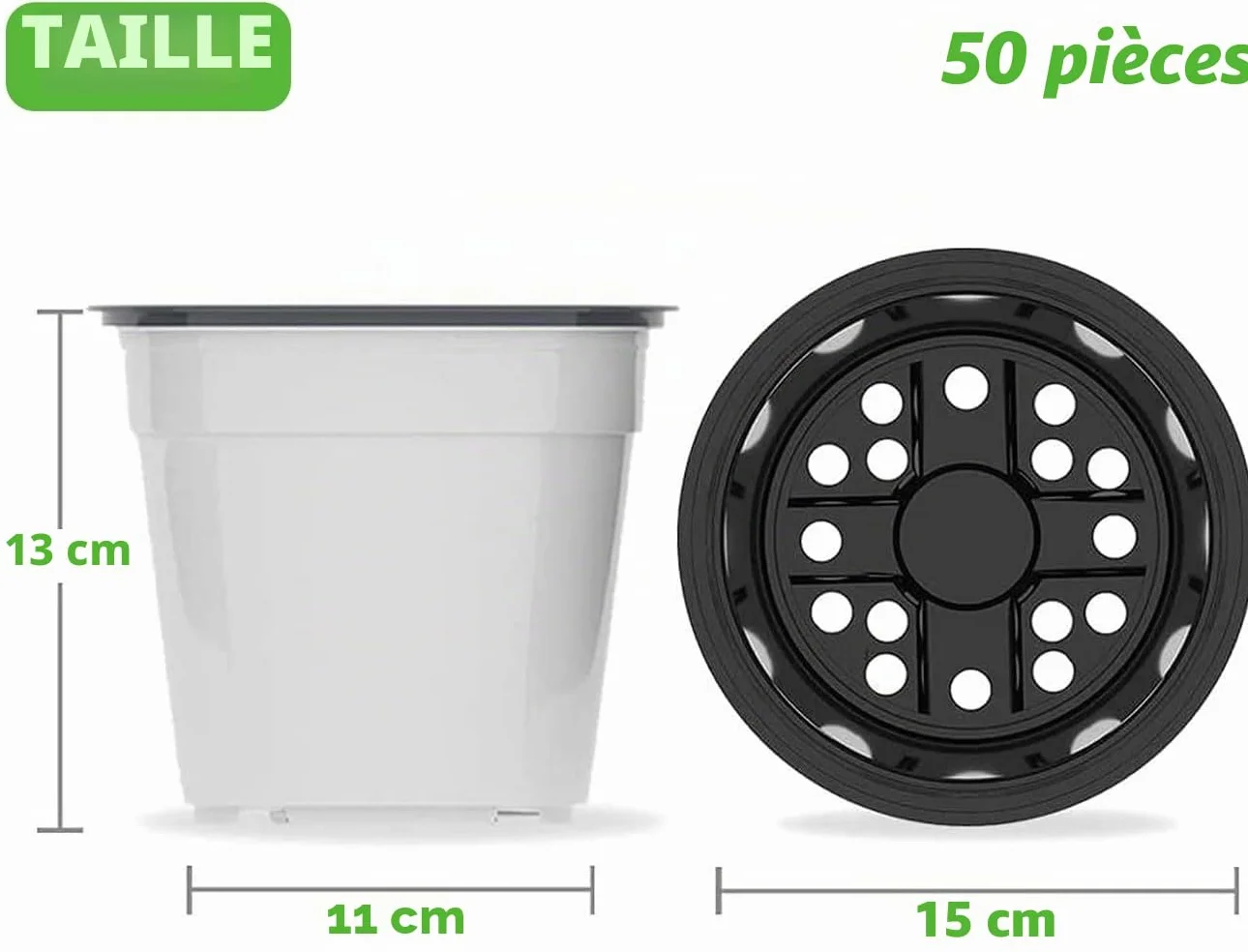 50 Pièces 15cm Pots de Fleurs en Plastique Blanc Léger pour Semis et Pépinière (15 x 13cm)
