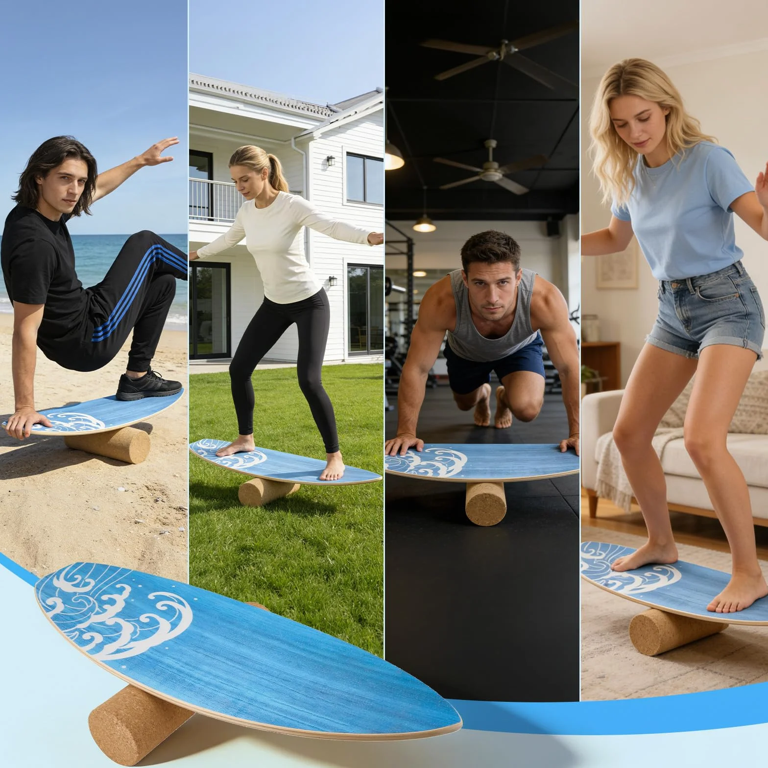 Planche d'Équilibre en en Bois Massif, Balance Board Surf avec Rouleau, Planche de Surf d’Intérieur pour le Surf, Fitness, Proprioception à la Maison