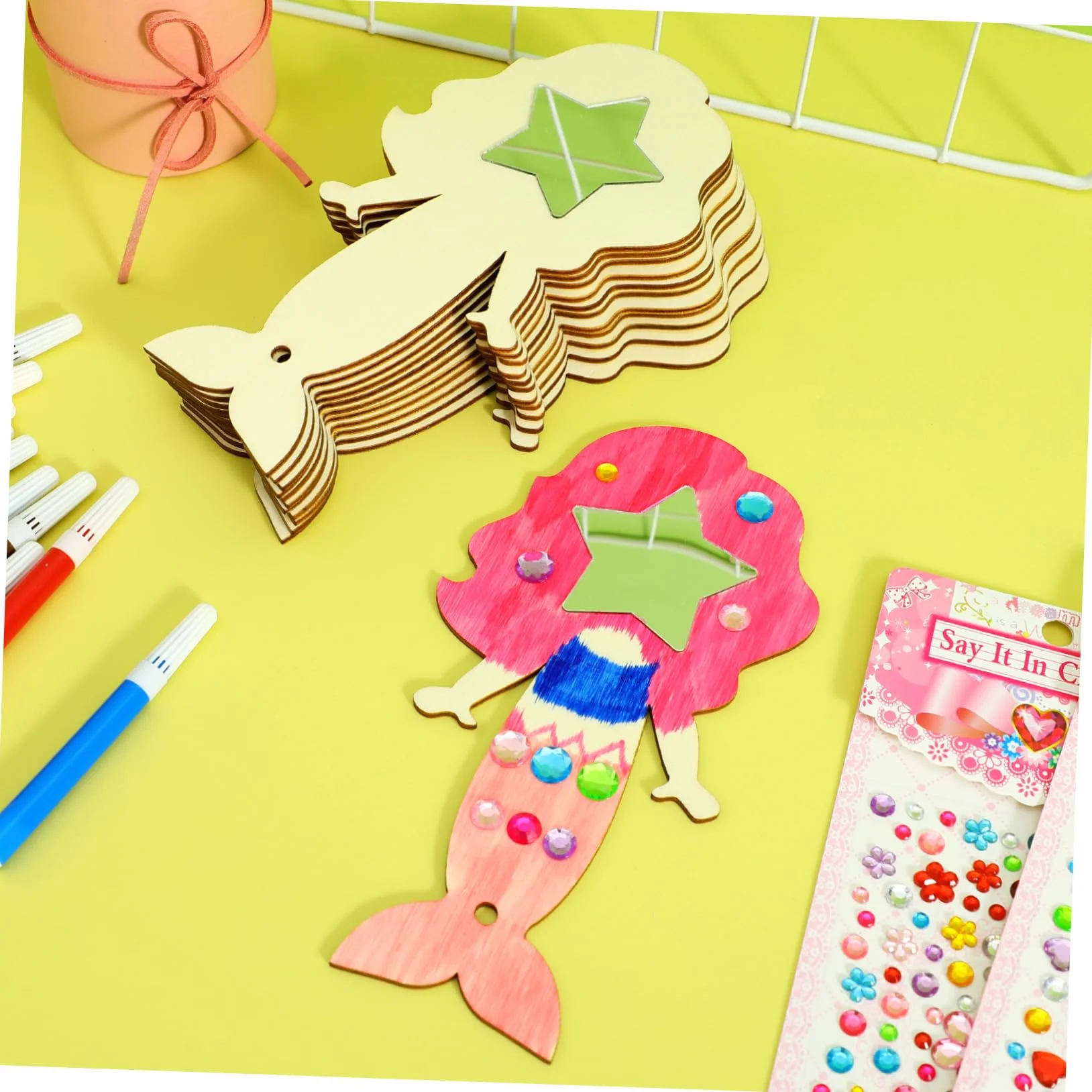 Kit Bricolage Miroir Artisanal en Bois Forme Sirène pour Enfants