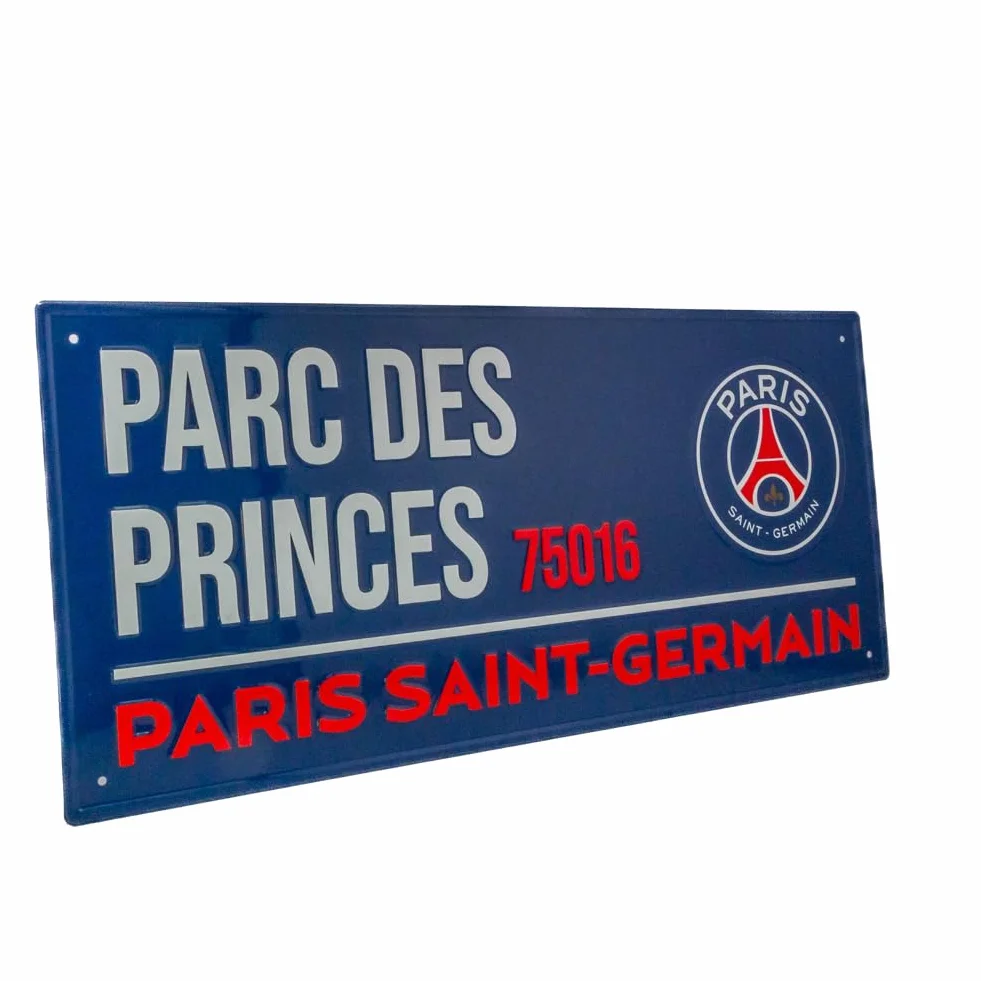 PSG Plaque de rue bleue Parc des Princes 75016 Marchandise officielle Paris Saint-Germain 40 x 18 cm