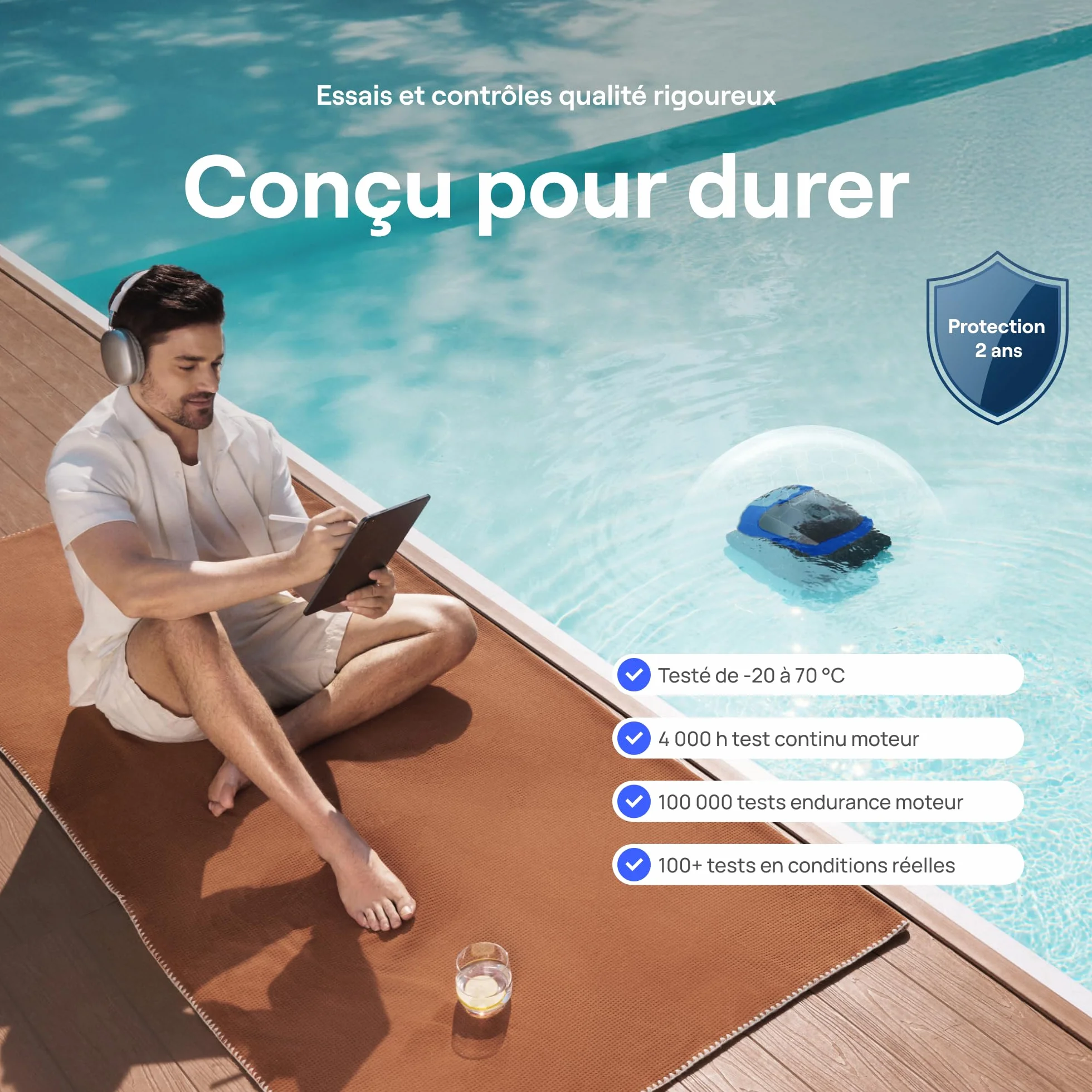 Beatbot Sora 30 Robot Piscine sans Fil, Nettoyage 3-en-1 Fond/Parois/Ligne d'eau, Filtre 5L, Aspirateur Connecté Bleu