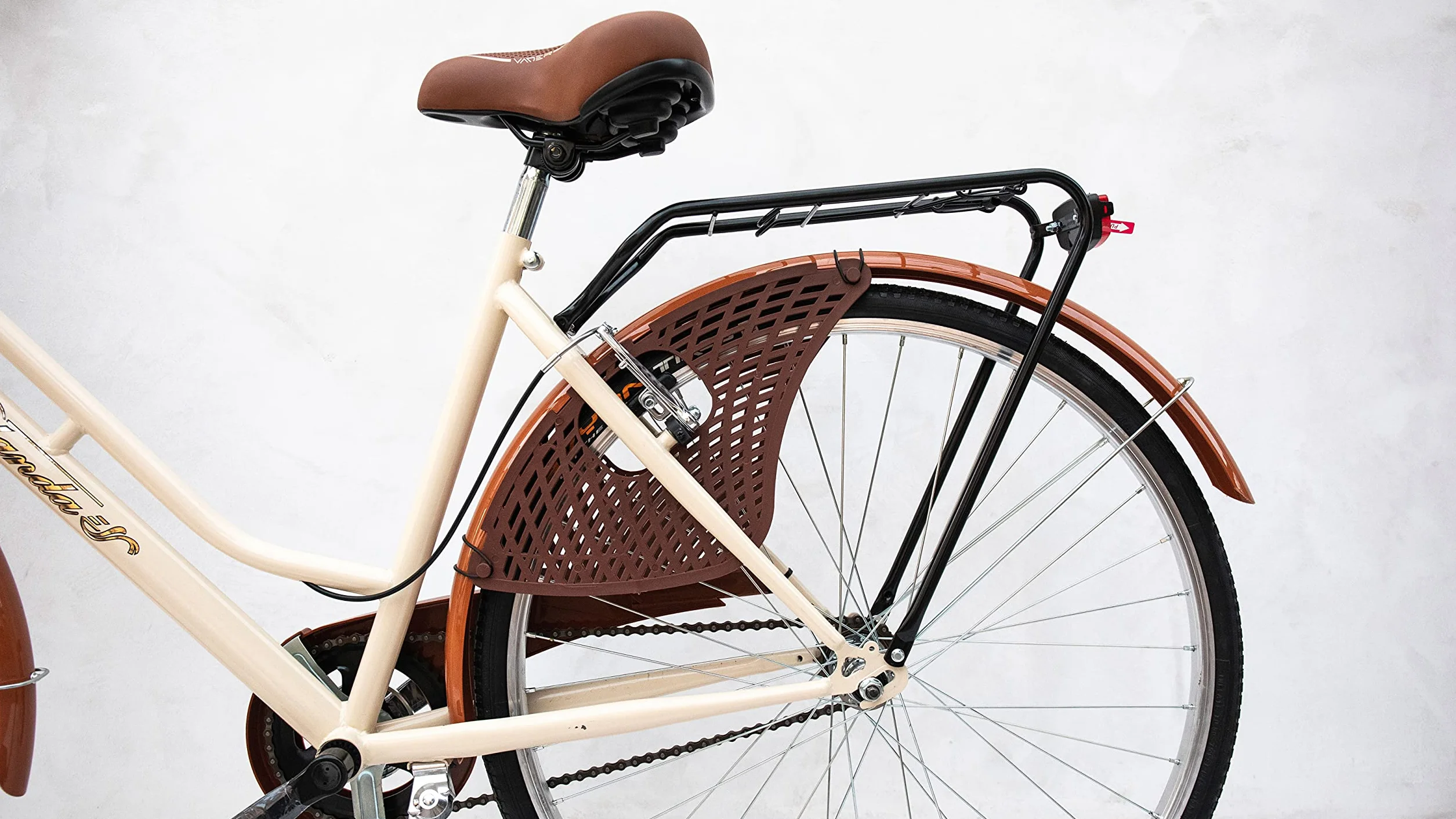 Vélo de marche pour femme, taille 26 Vélo de ville vintage rétro avec panier beige