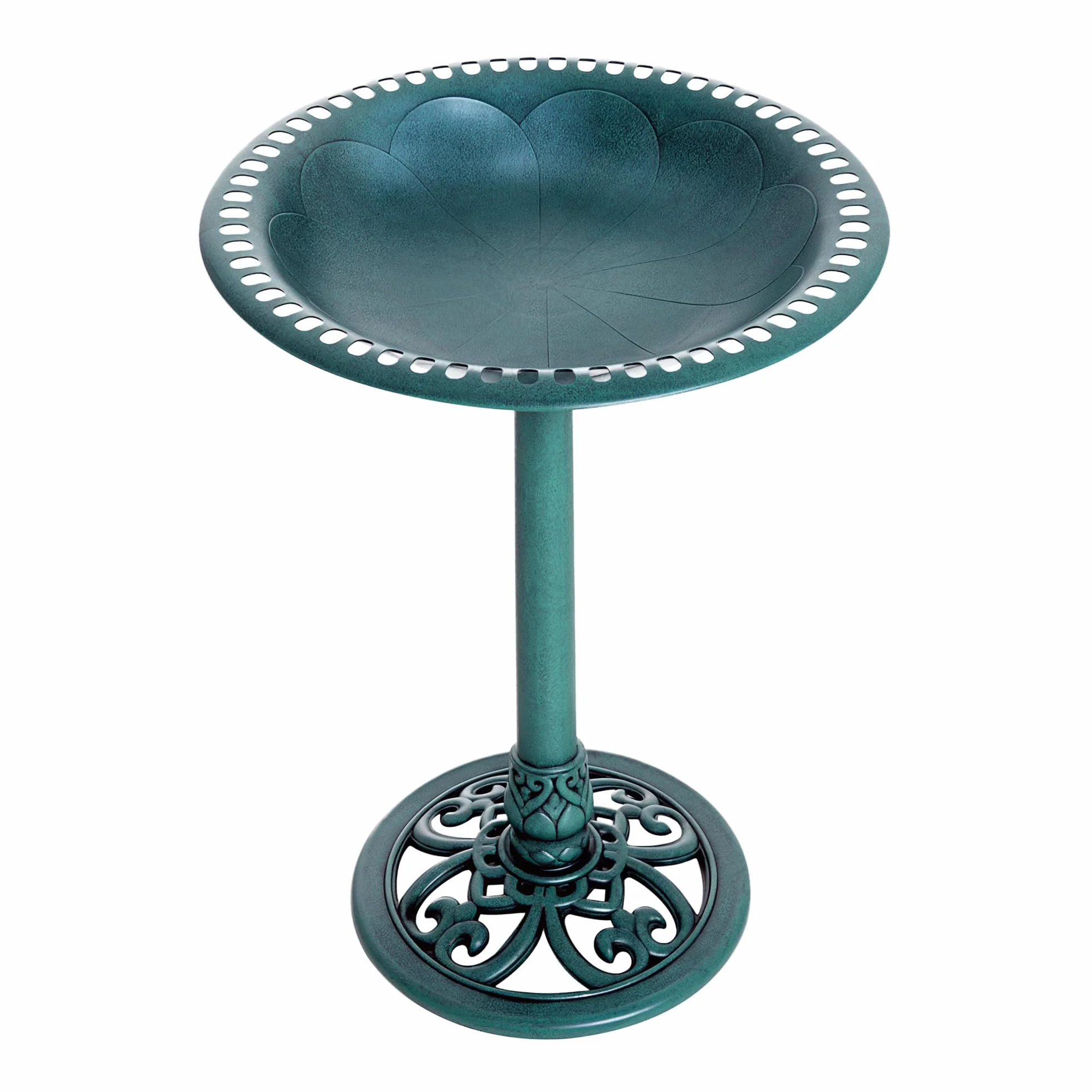 Outsunny Bain d'oiseaux Plateau 50cm, Abreuvoir Oiseaux extérieur Pied 69,5cm, Mangeoire Design Coquille Fleur-de-lys