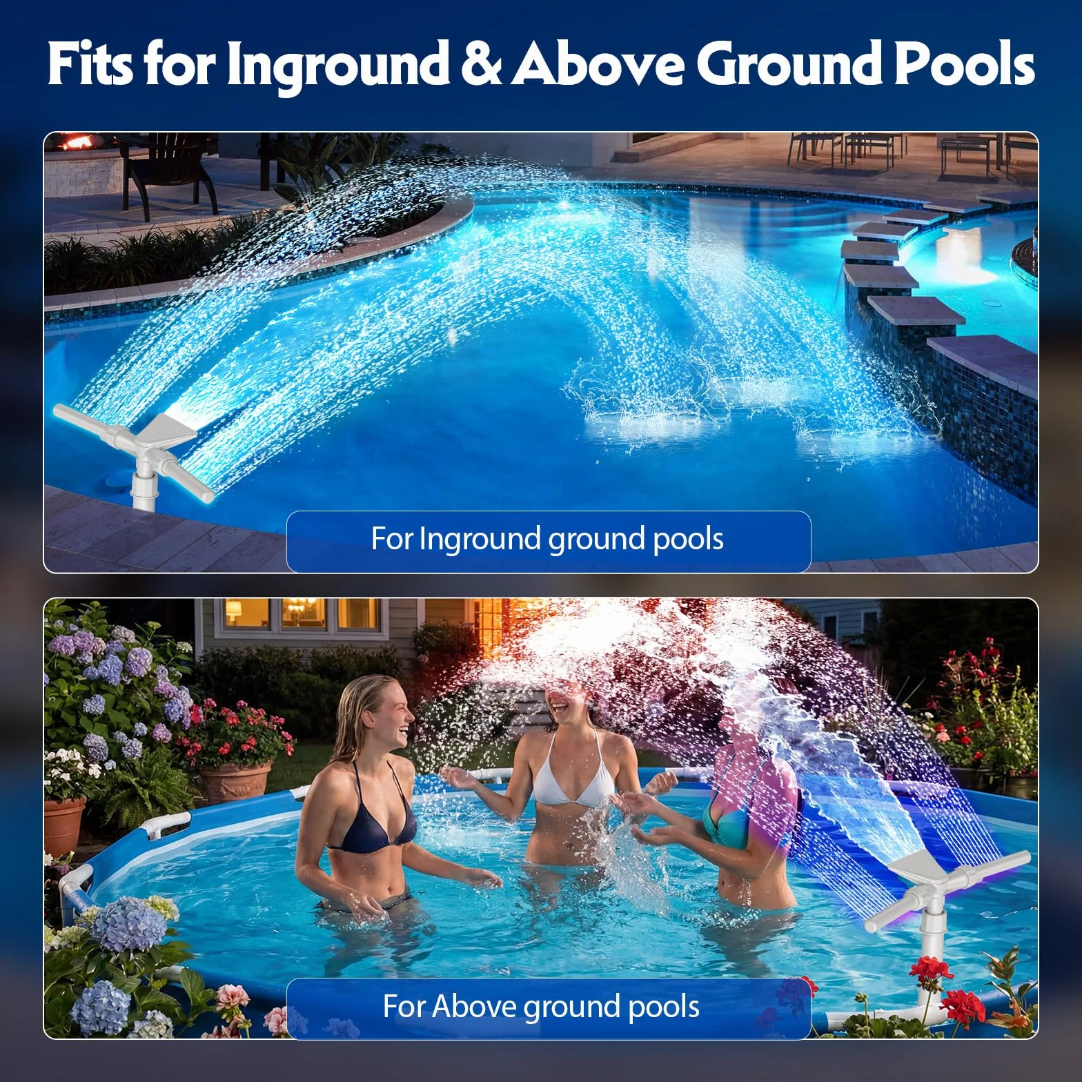 Mooroer Fontaine de Piscine Solaire Tête 2 en 1 LED 9 Couleurs Télécommande Réglable Refroidit l’Eau 5-11°C Piscines Hors Sol Encastrées