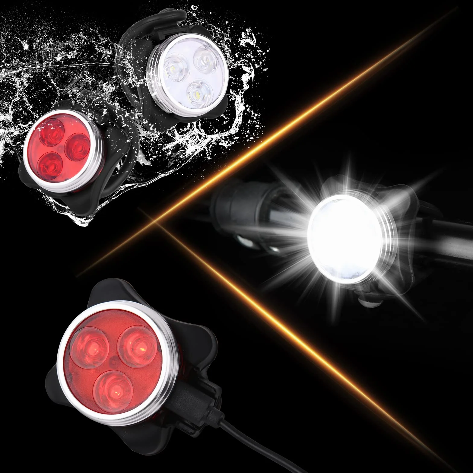 Flintronic Lumiere Velo Rechargeable Avant et Arrière, Lampe LED de Vélo, Kit Éclairage Vélo Éclairage USB Antichoc Impermeable Phare Lampe LED de Vélo pour VTT VTC Cycliste Poussette