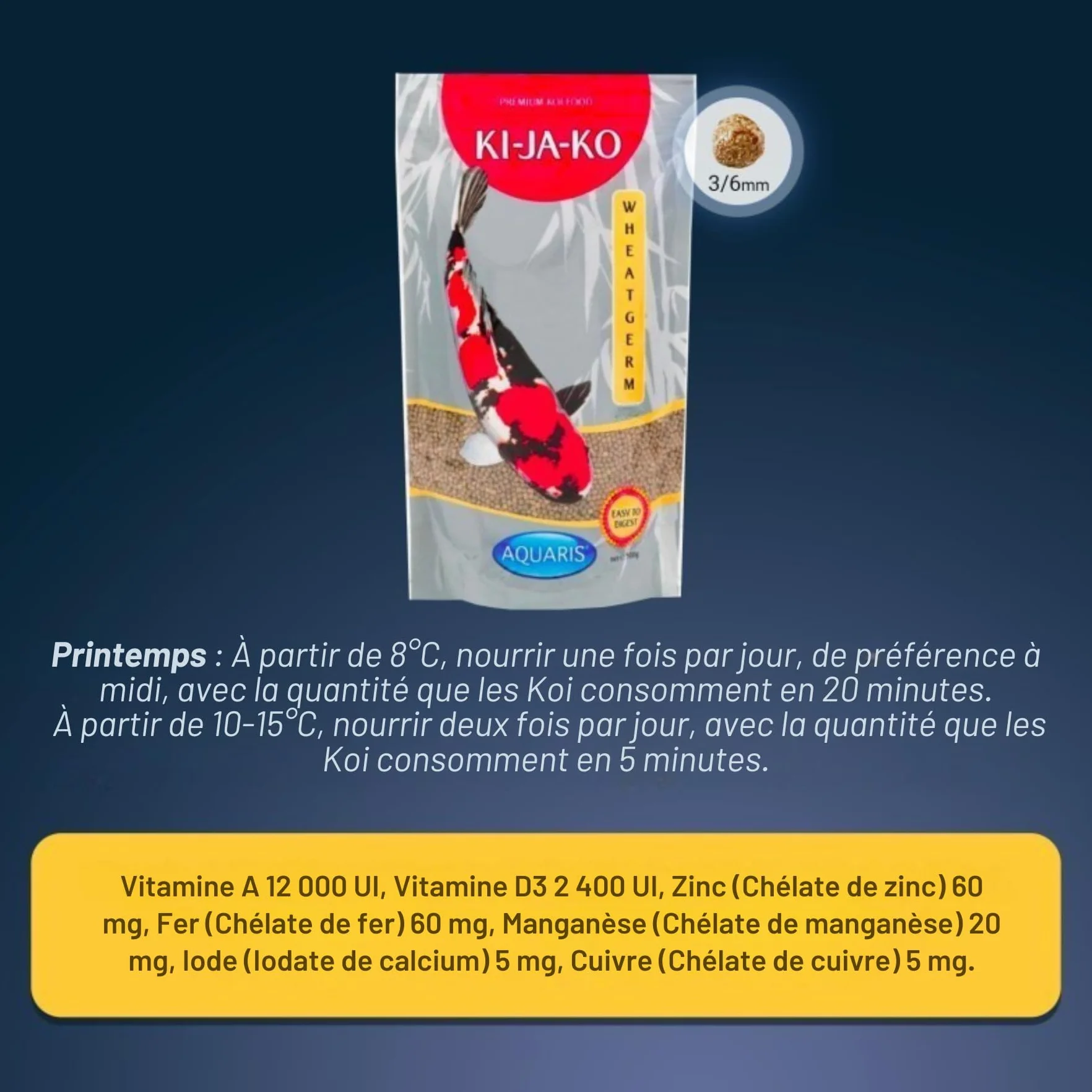 Nourriture pour carpes koï 3 kg 6 mm germes de blé Printemps Automne
