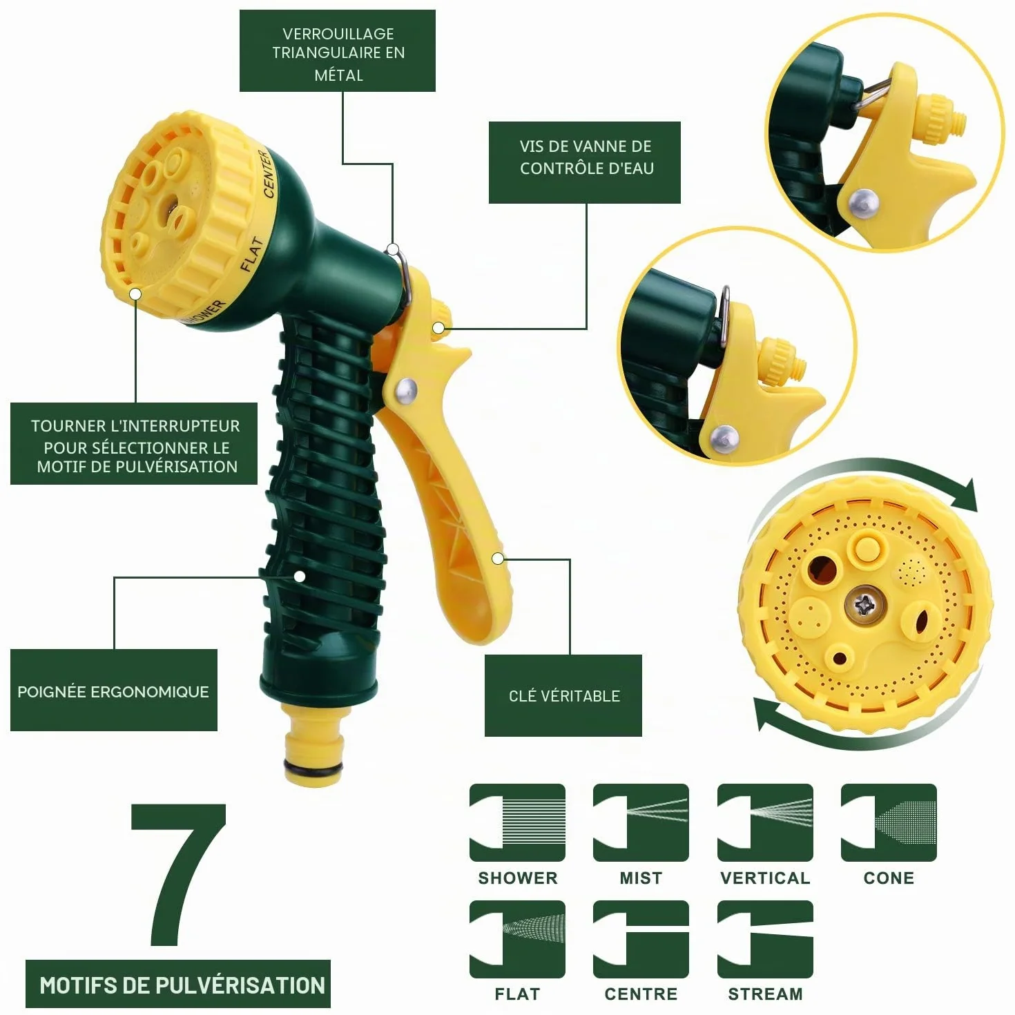 HERZO Tuyau d'arrosage extensible magique 15m avec pistolet 7 réglages
