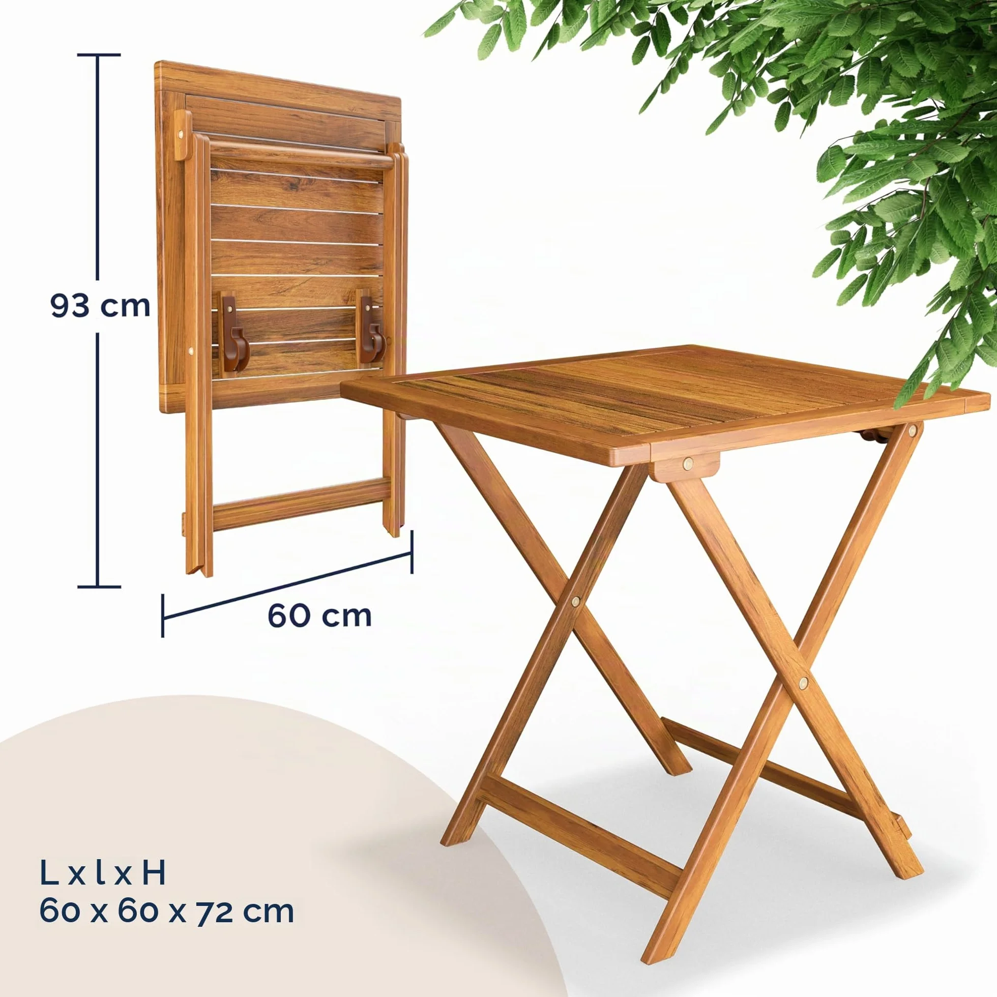 Casaria Salon De Jardin Pliable Bois D'acacia Table et 2 Chaises Résistant Aux Intempéries
