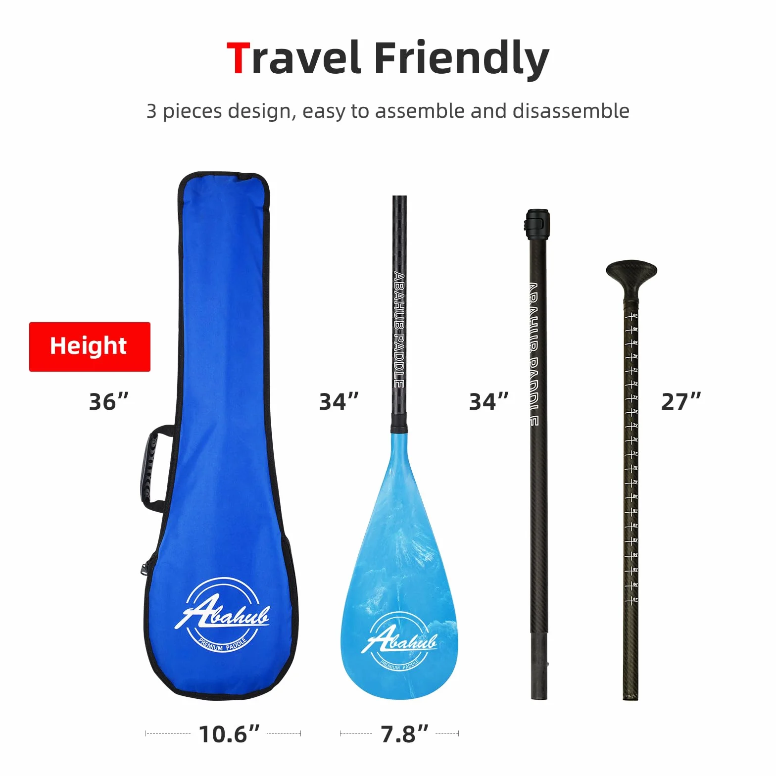 Abahub Pagaie Paddle Carbone avec Paddlesac Sup Paddle Extensible 170-218cm pour Sup Planche Surf Manche en Carbon, Plastique Pale en Wave Print Noir/Gris/Bleu/Orange/Rouge/Jaune