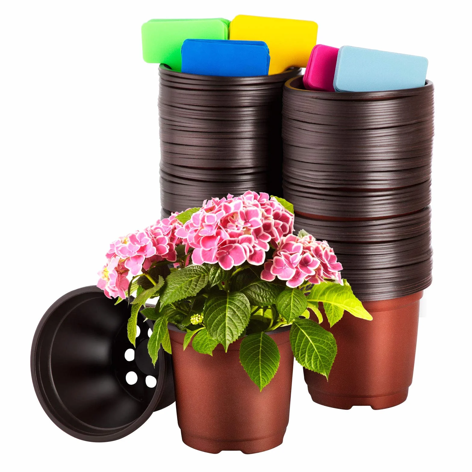 Pot de Fleur Plastique 10cm Godets pour Semis Potager Jardin Intérieur Extérieure 100 Pcs Plantes Tags