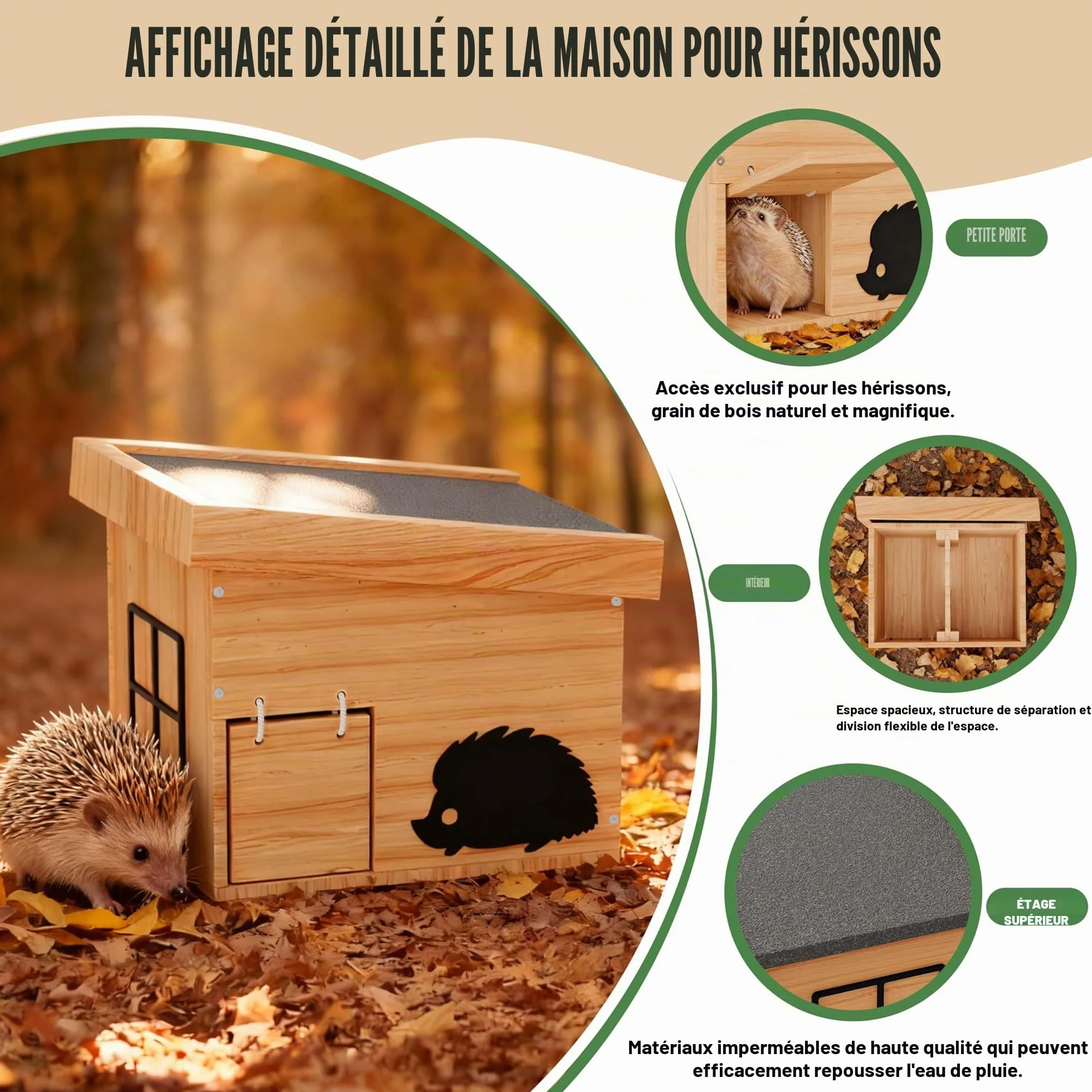 Maison pour hérisson en Bois avec Sol Résistant à l'hiver et aux intempéries Kit de Construction (hêtre)
