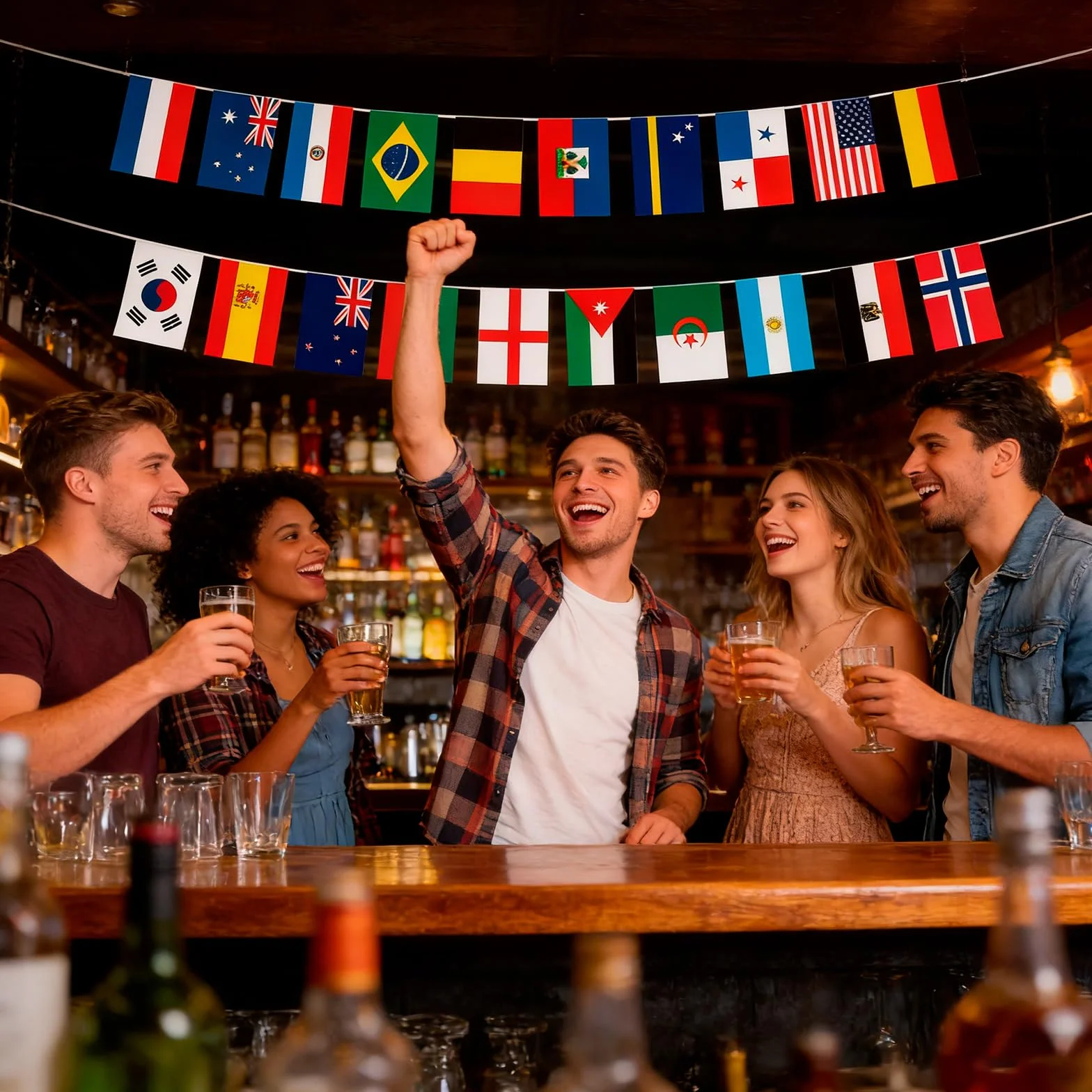 Guirlande 42 Pays Drapeaux Monde 14x21cm Banderole Décoration Supporters Match Jardin Bar Fête Football WM de football 2026 Fussball WM 2026 Bannière Internationale Extérieur Intérieur