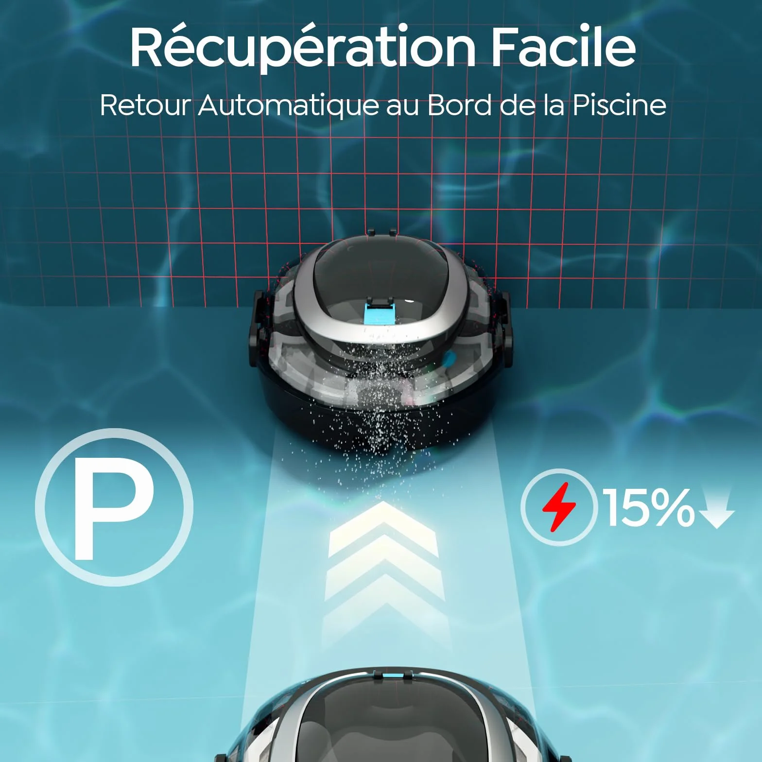 Robot Piscine S2 2026, Aspirateur sans Fil, Double Filtration, Double Moteur, 90min Nettoyage, Stationnement Auto, Piscines Peu Profondes Noir