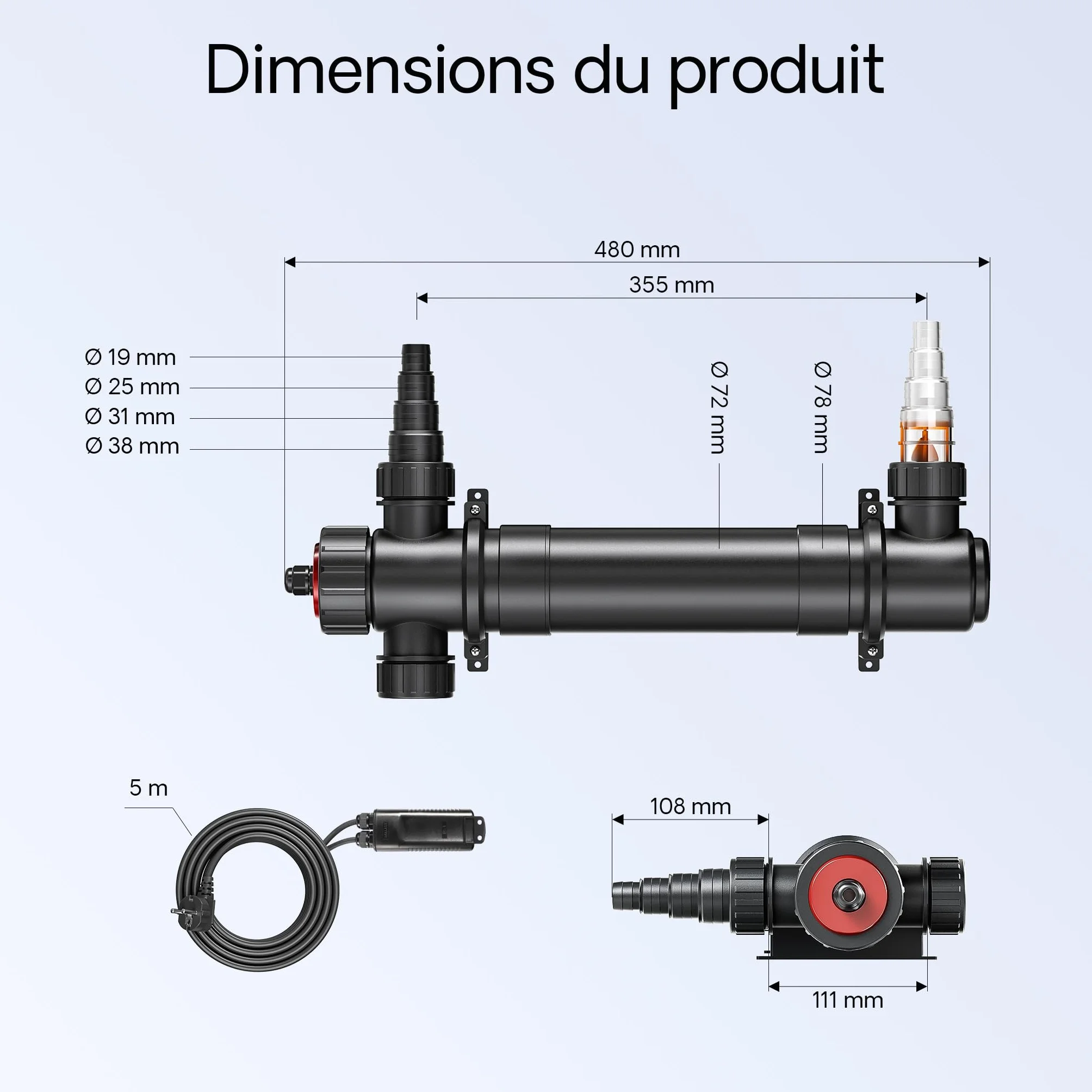 SunSun CUV-136 Stérilisateur Clarificateur de bassins 4500 l/h Lampe UV-C 36 W
