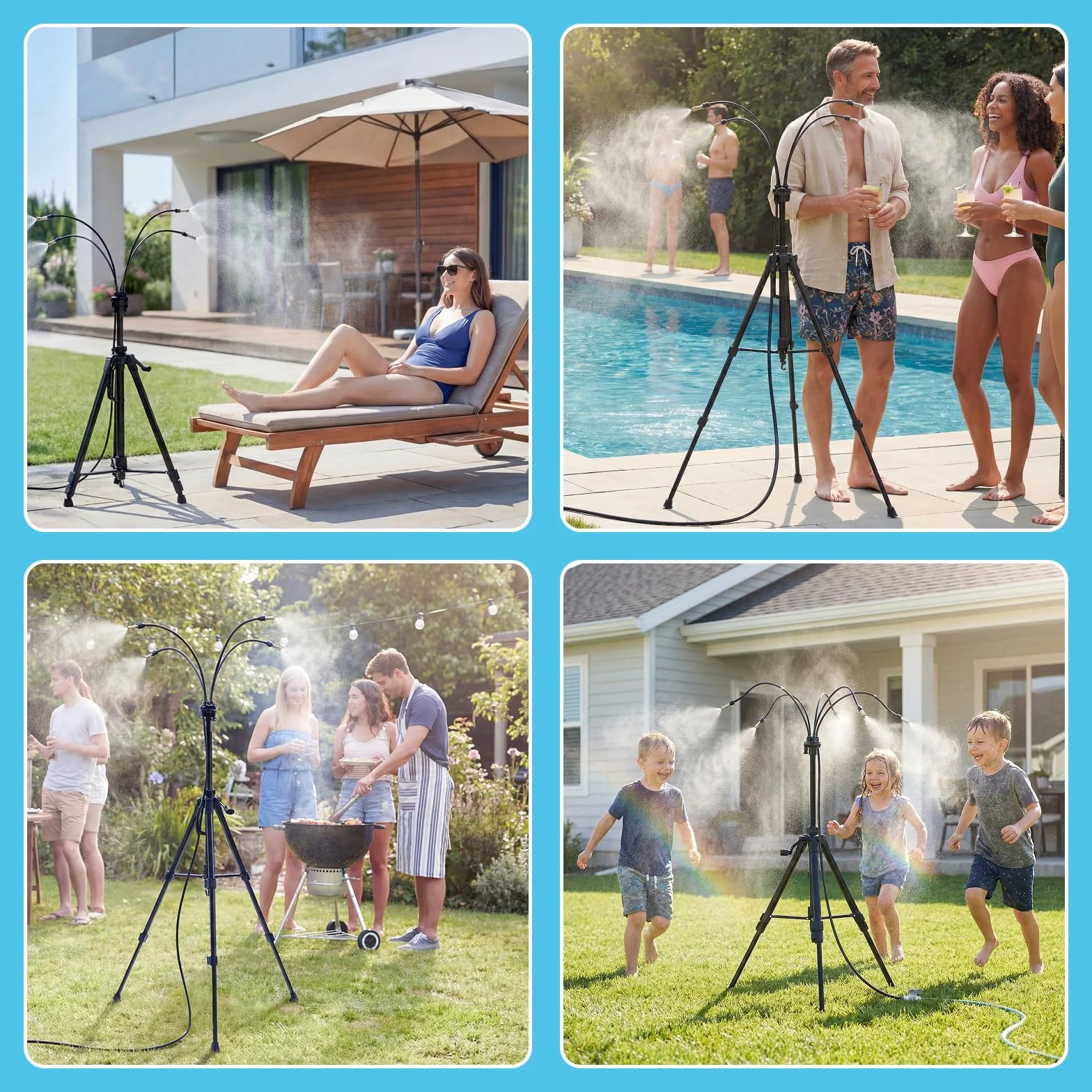 HIRALIY Brumisateur Extérieur sur Pied, Trépied Réglable 85-146cm, Système Rafraîchissement Terrasse Jardin Piscine, 8m Tuyau