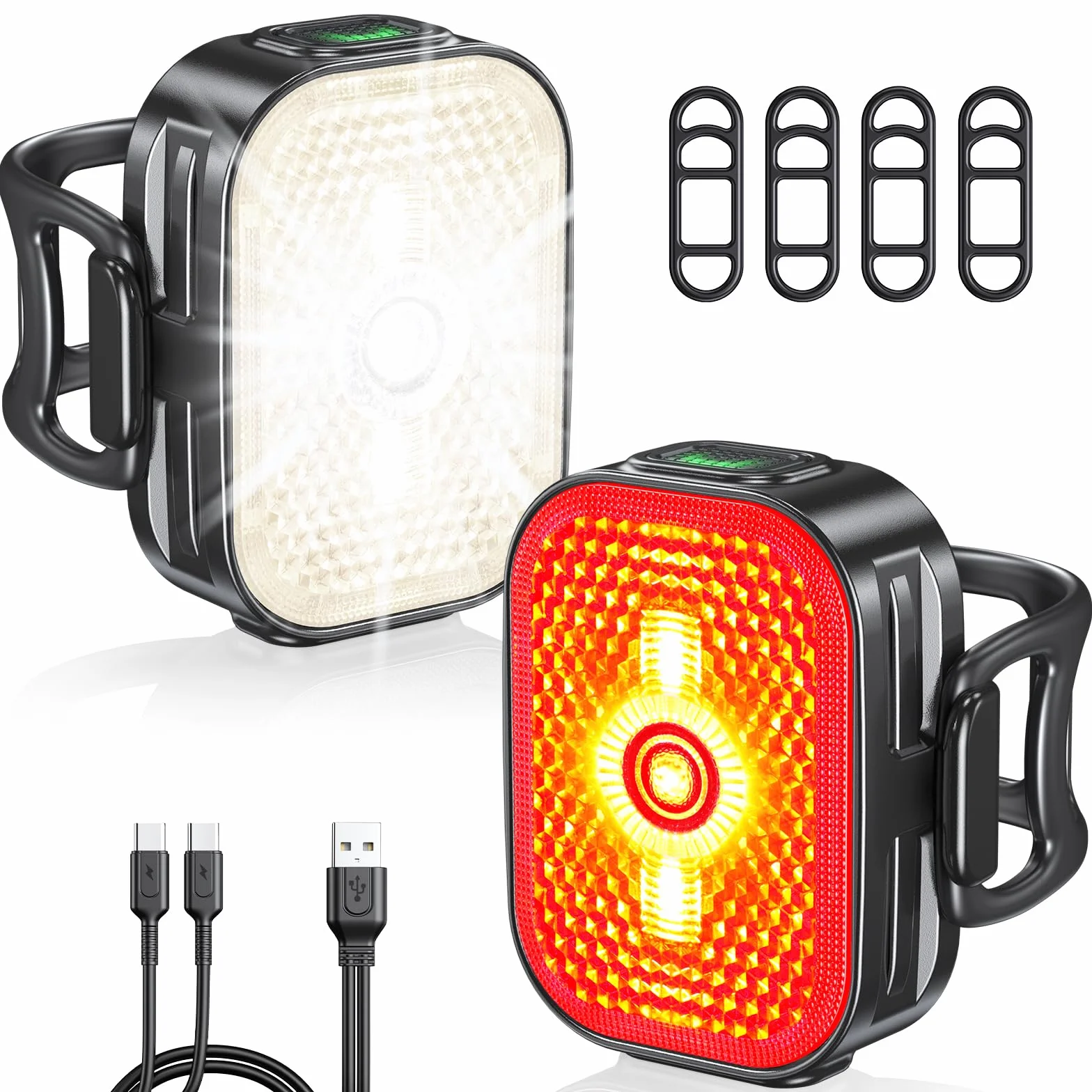 EOIWUY Lumiere Velo Avant et Arriere avec Réflecteurs Grand Angle, 8+6 Modes Éclairage Lampe Velo LED, Ultra-Léger, Étanche IP65, Lumière Velo Recharge Rapide Double USB-C pour Vélo de Route et VTT