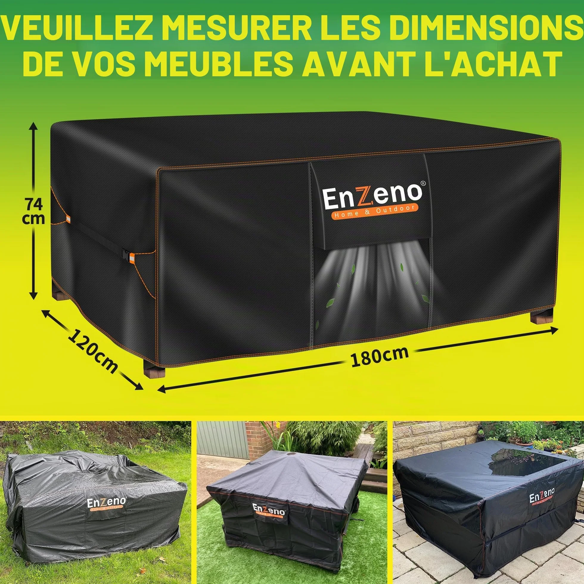 Enzeno Housse Salon de Jardin Exterieur 420D Oxford Tissu Protection Imperméable Anti-UV 180x120x74cm