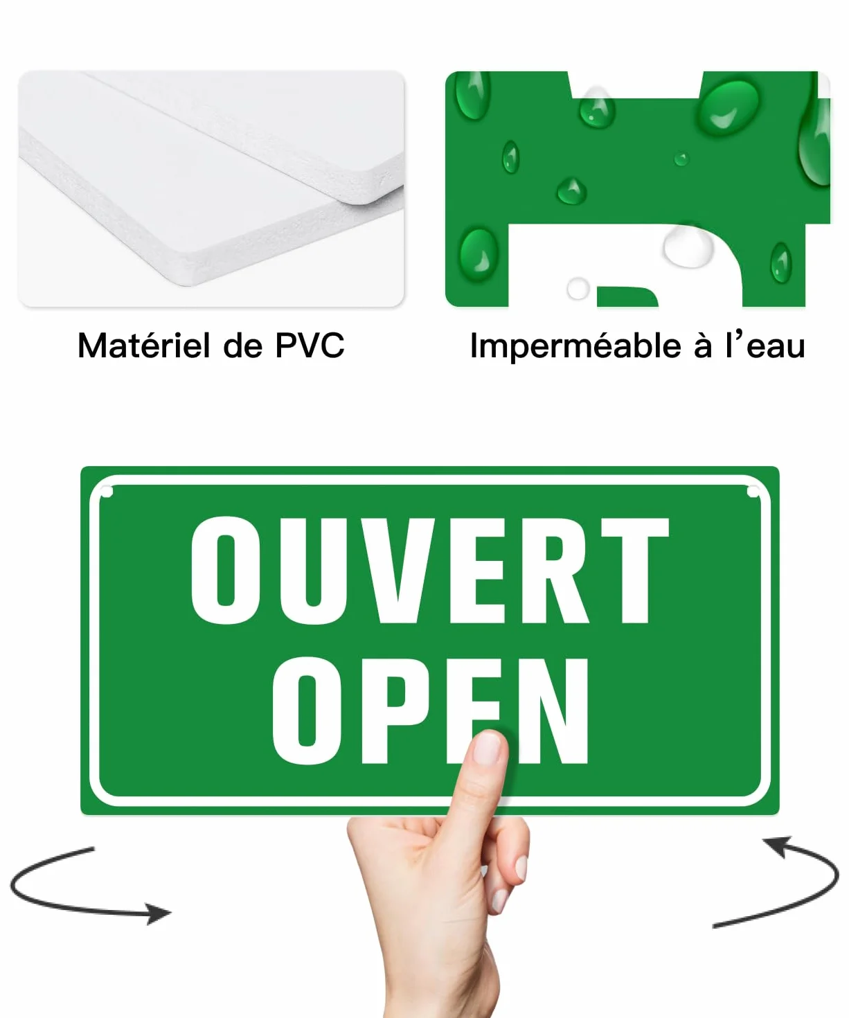 Panneau Ouvert/Fermé Recto-Verso en PVC, Plaque de Porte Bilingue Anglais Français, Enseigne de Boutique