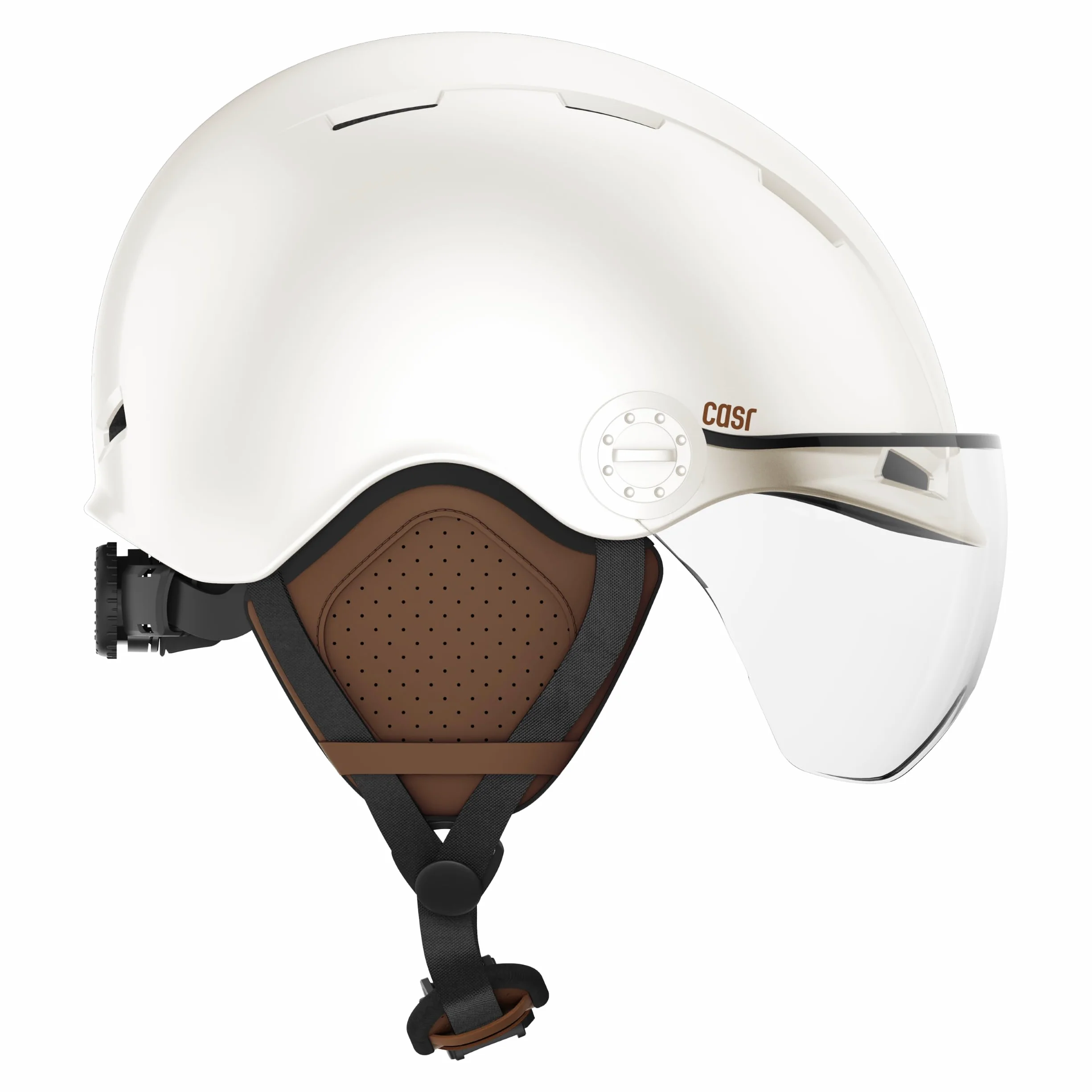 CASR Style - Casque Lifestyle Urbain pour Vélo & Trottinette Electrique - Visière Transparente & Cache-Oreille Amovibles - Confort Optimal pour Homme & Femme - Crème - Taille M