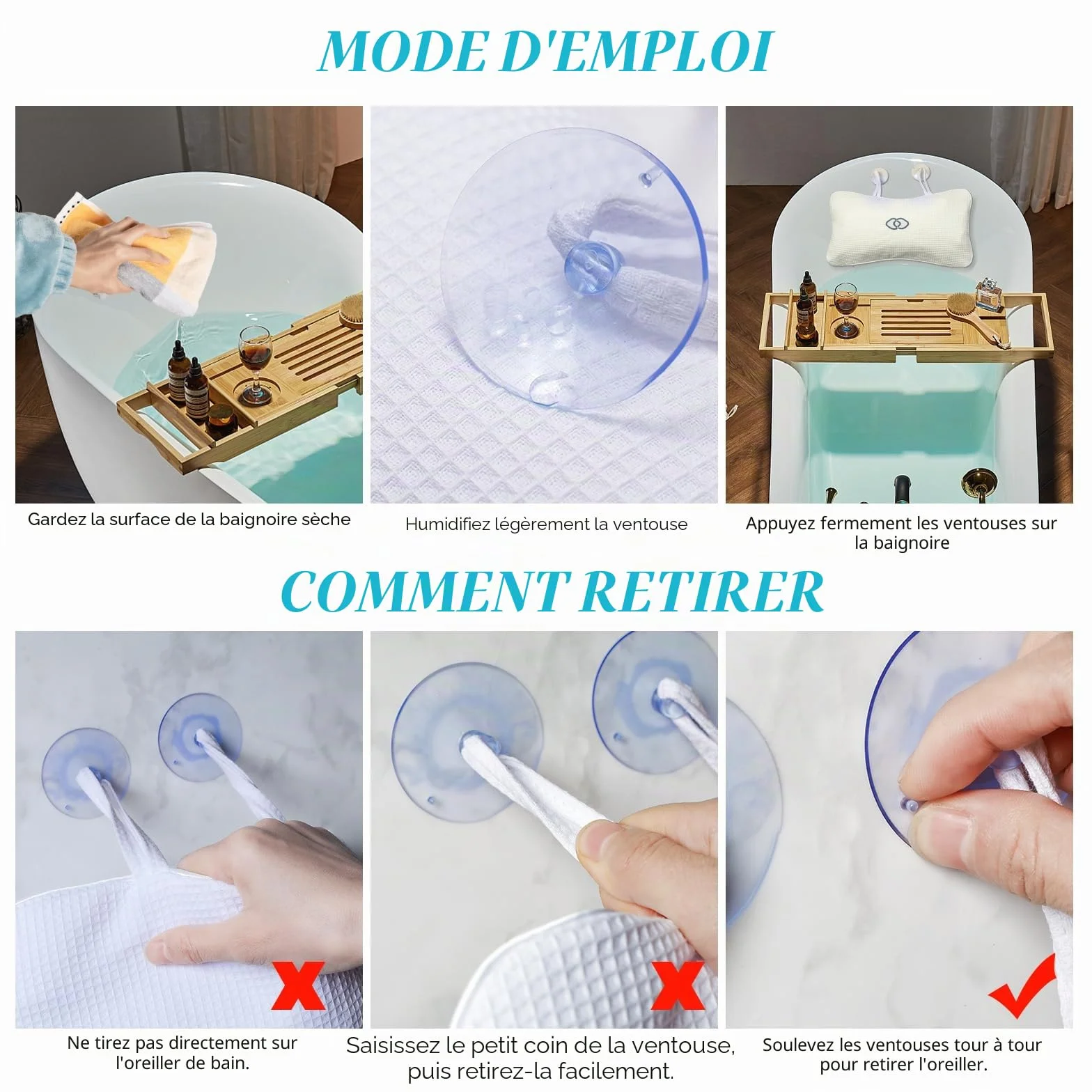Oreillers de Bain Antidérapants YUET Coussin de Bain avec Air Mesh et Ventouses pour Jacuzzi Spa Gonflable