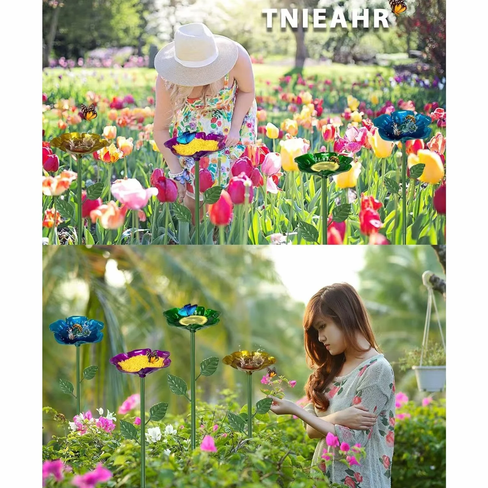 Distributeur d'eau pour abeille – Station potable d'extérieur en métal floral, lot de 4 plateaux d'hydratation pour pollinisateurs
