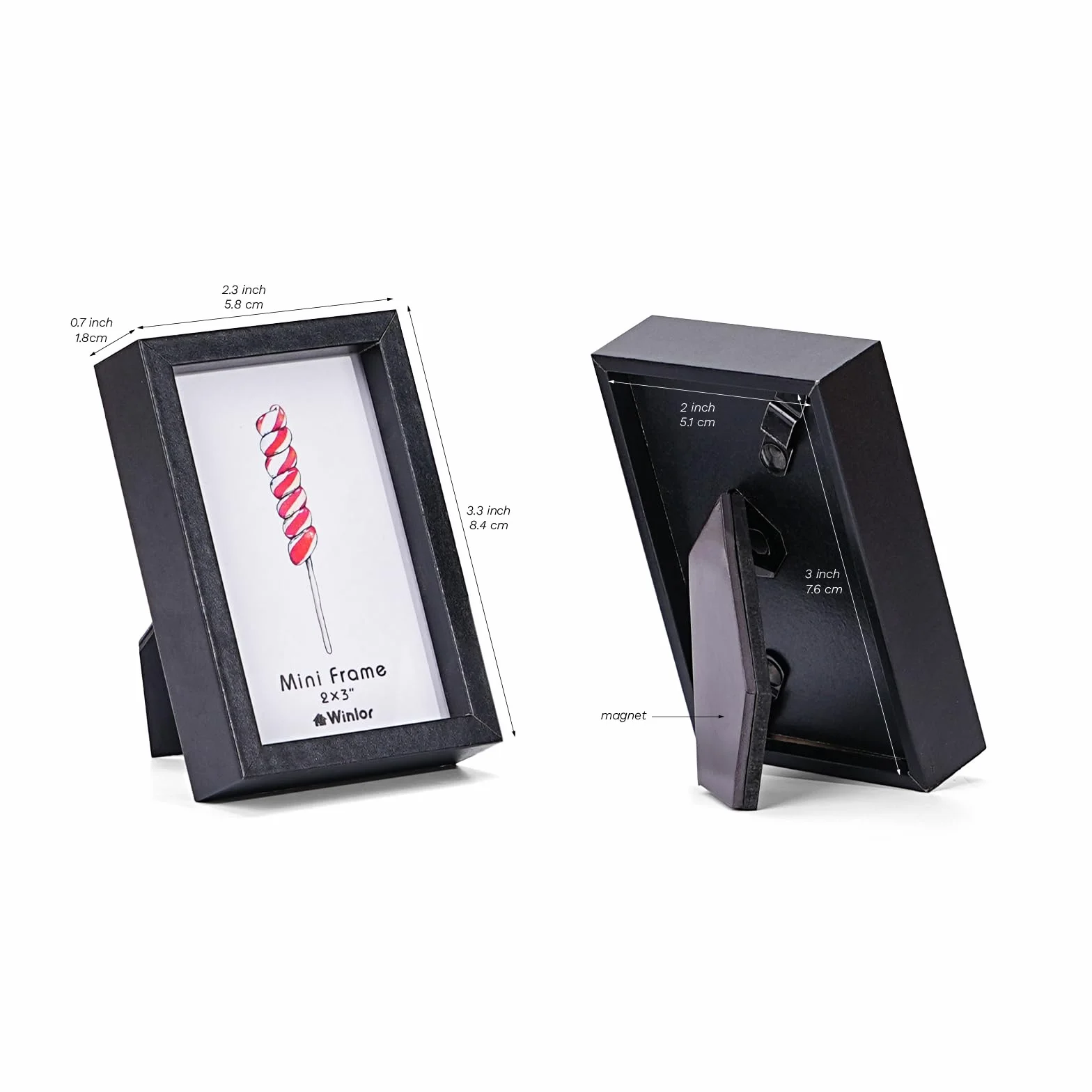 Cadres Photo Polaroid 2x3 Pouces Lot de 6 Aimants Souples Noir