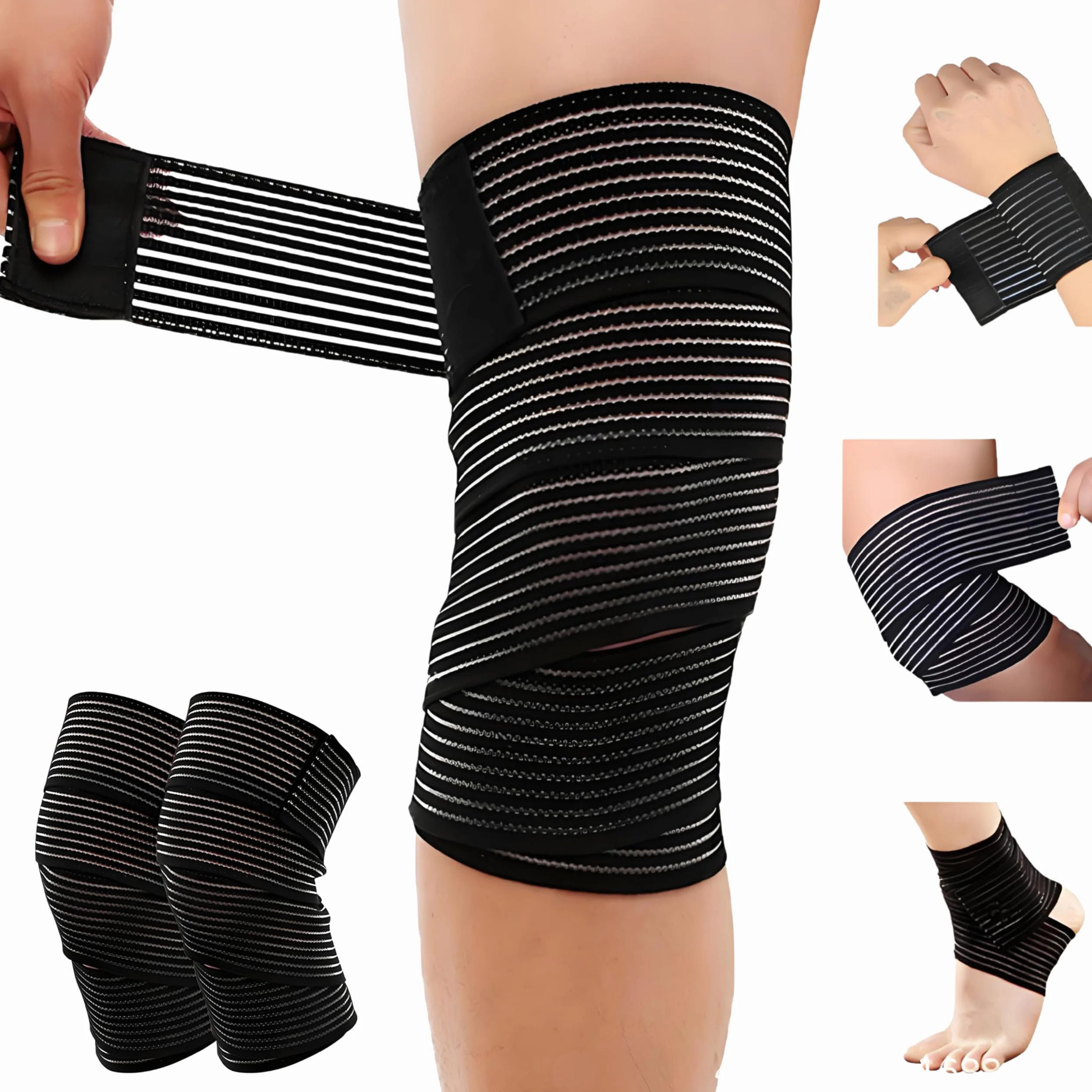Générique 2 pièces de 200 cm de Bandage pour cuisse, bande adhésive à haute élasticité, bandage de compression pour sport de force, genou, jambe, bande de fixation pour bras, coude, mollet, main