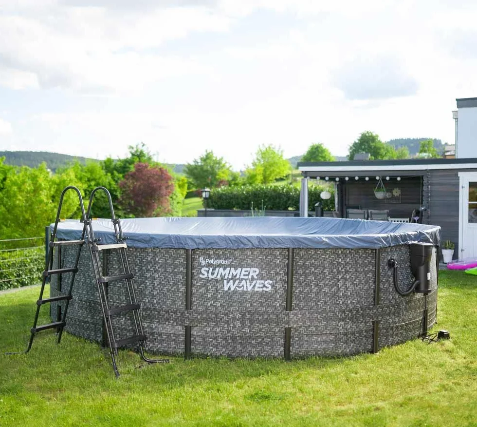 Summer Waves Piscine hors-sol Elite Frame rotin Gris Ø 488 x 122 cm